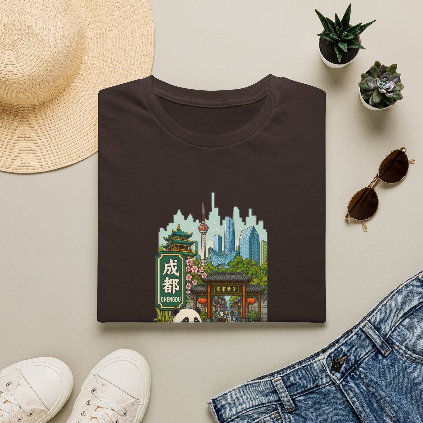 Chengdu Travel T-Shirt — Panda & Cityscape Graphic Tee
