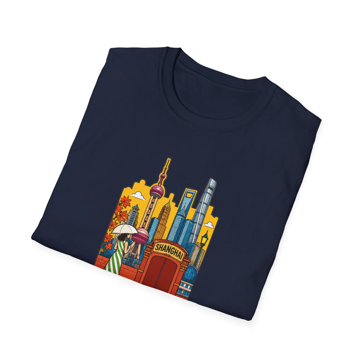 Shanghai Skyline T-Shirt — Vintage Cityscape with Chinese Characters