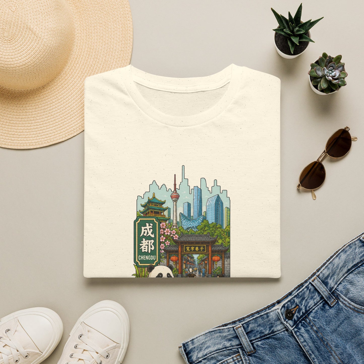 Chengdu Travel T-Shirt — Panda & Cityscape Graphic Tee