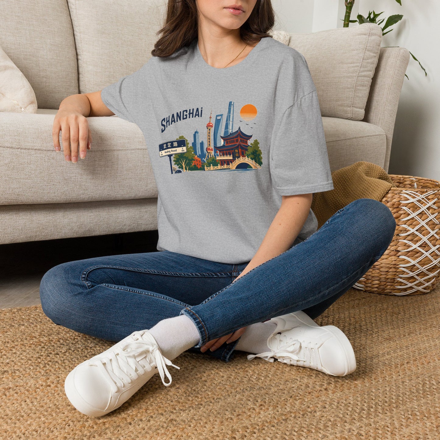 Shanghai Skyline T-Shirt — Vintage Cityscape Graphic Tee featuring Oriental Pagoda & Pudong Landmarks