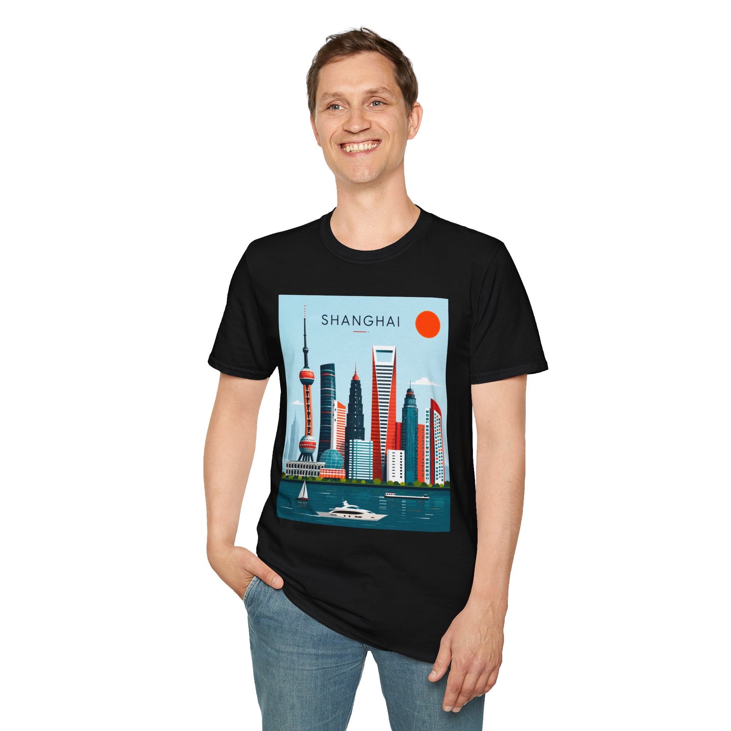 Shanghai Skyline T‑Shirt — Retro Cityscape Tee with 'SHANGHAI' Graphic