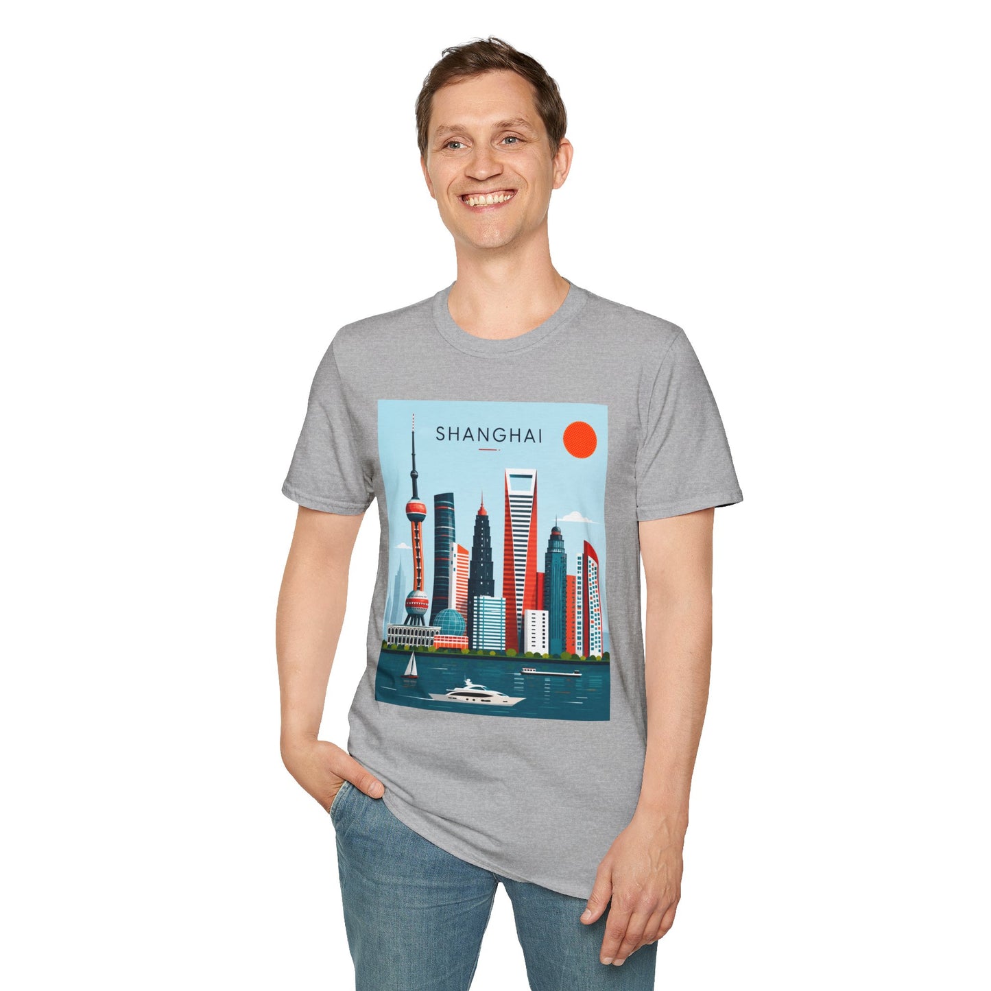 Shanghai Skyline T‑Shirt — Retro Cityscape Tee with 'SHANGHAI' Graphic