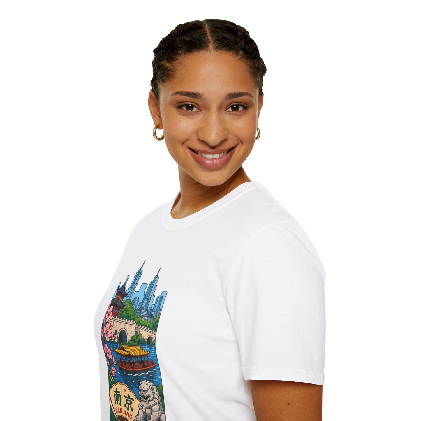Nanjing Cityscape T-Shirt — Cherry Blossoms, Pagoda & Skyline Travel Shirt