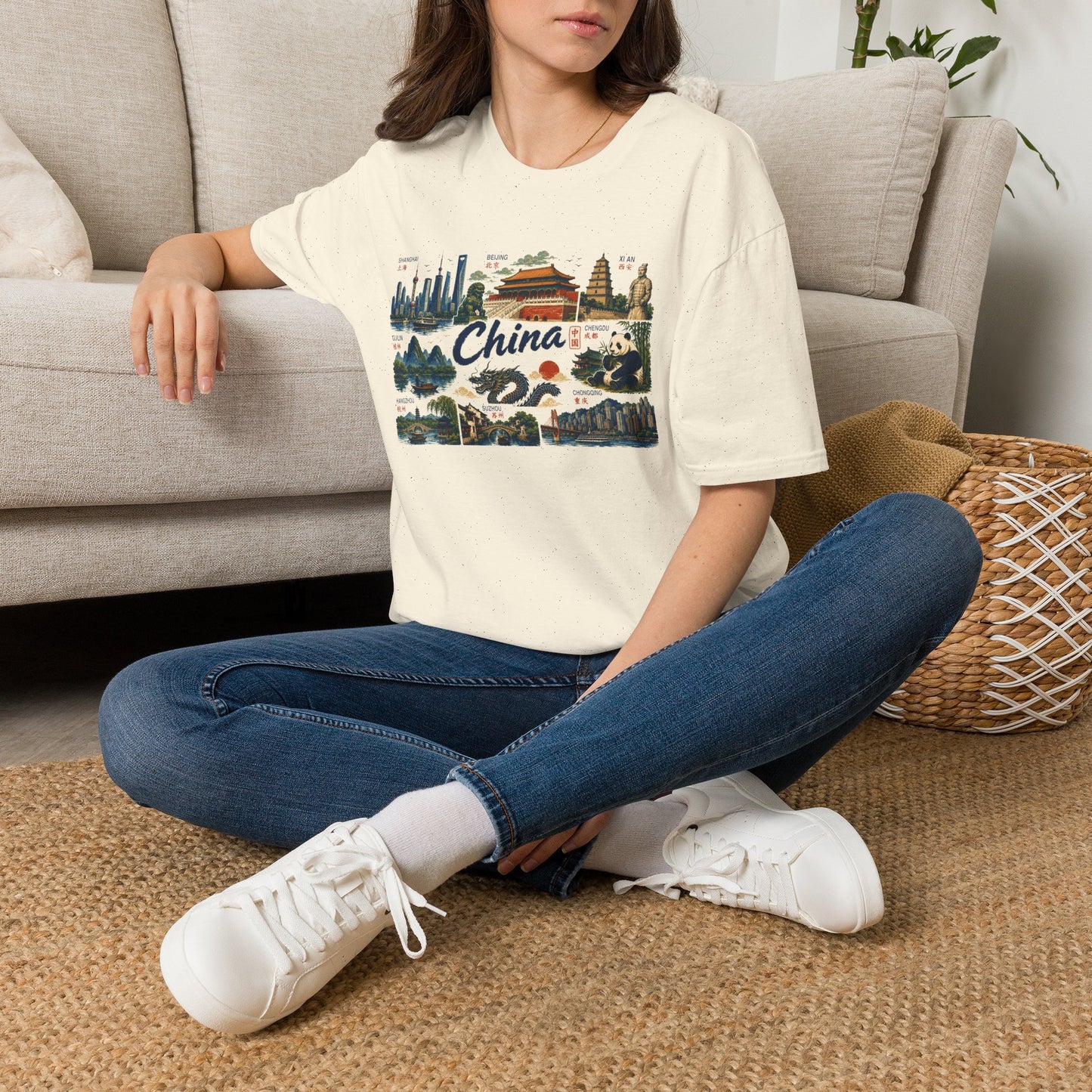 China Landmarks T-Shirt — Panda, Great Wall & Skyline Travel Tee