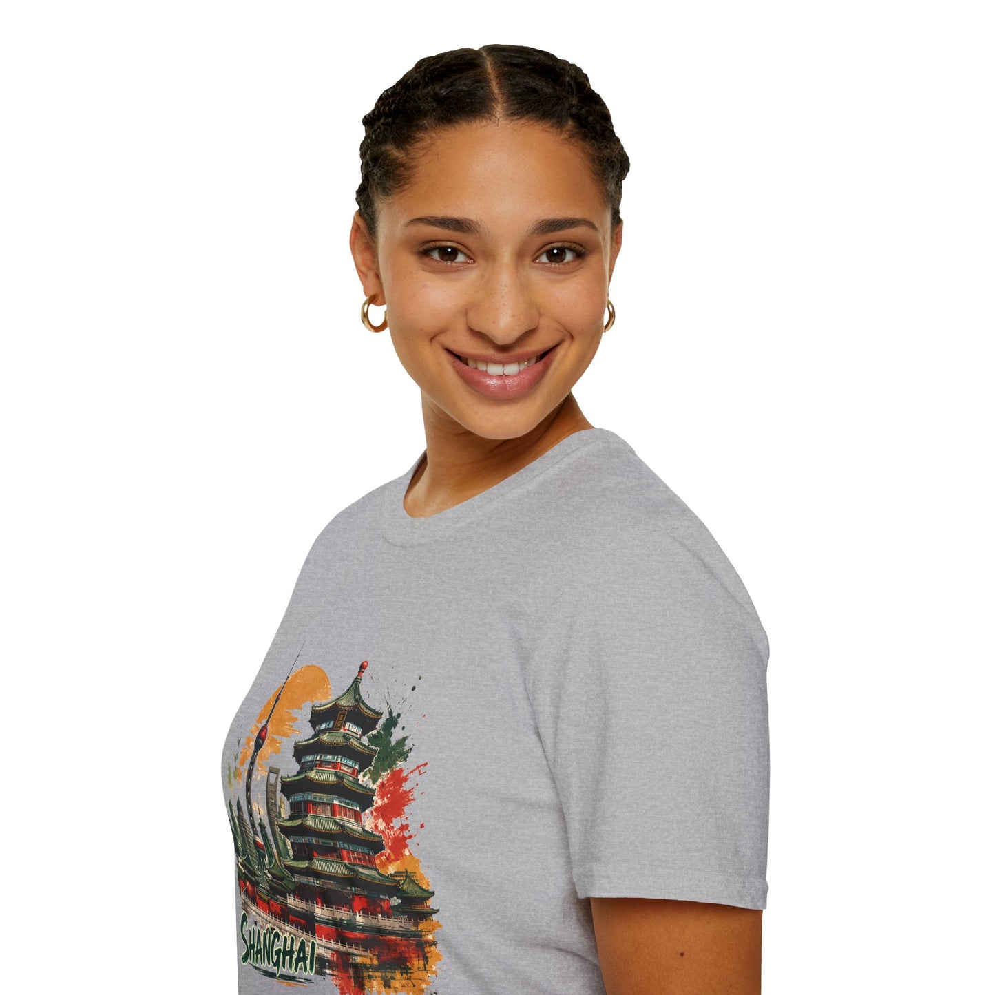 Shanghai skyline T-Shirt — Watercolor Pagoda & Oriental Sunset Tee