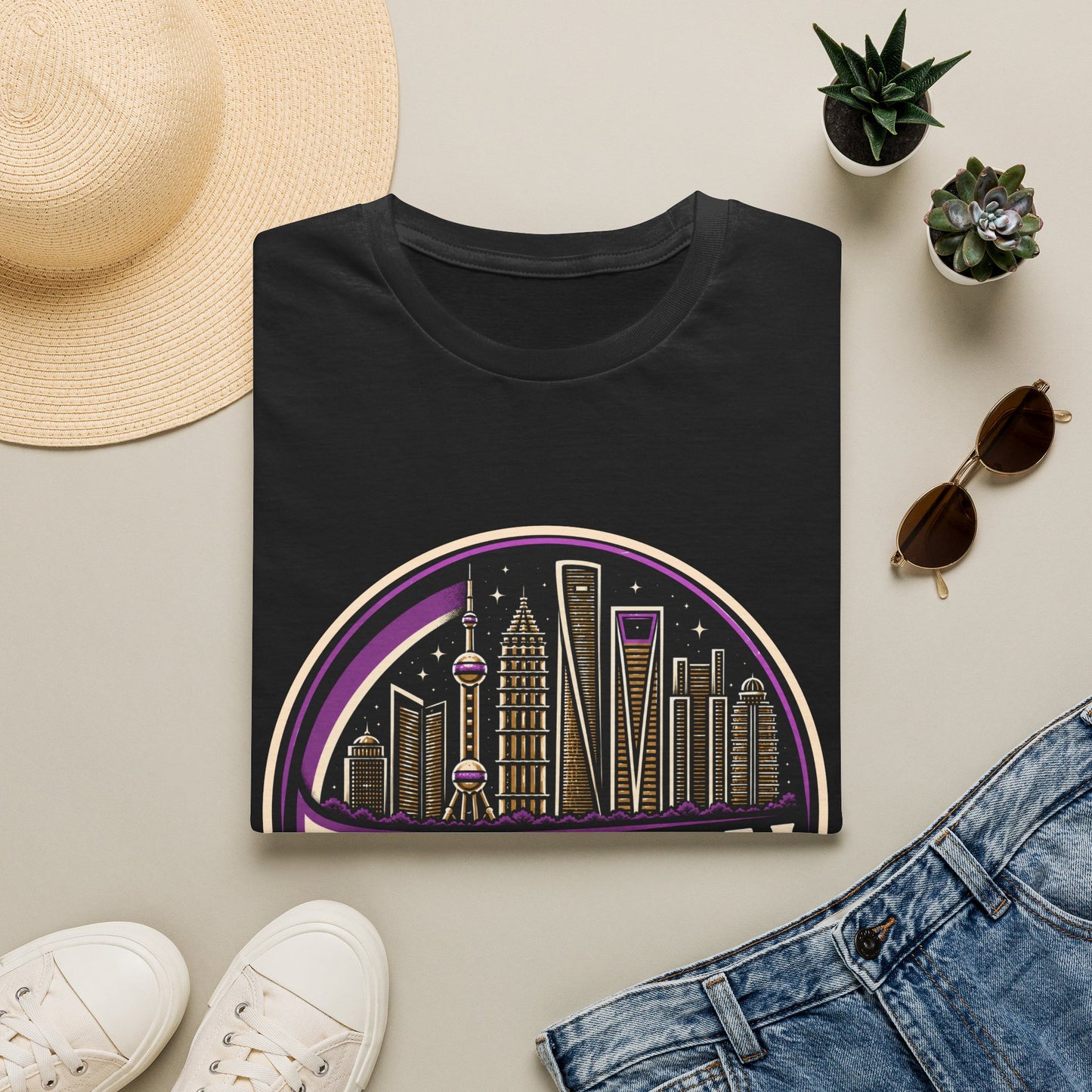 Shanghai Skyline T-Shirt — Retro Neon Cityscape Tee