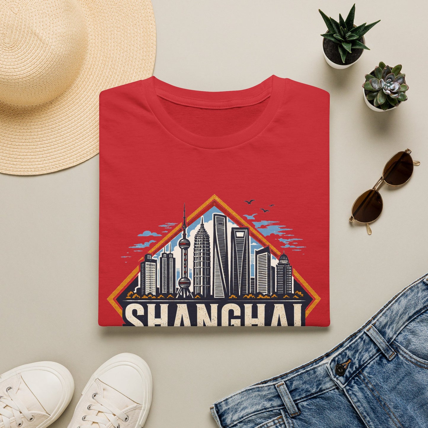 Shanghai Skyline T-Shirt — Retro Cityscape China Travel Tee