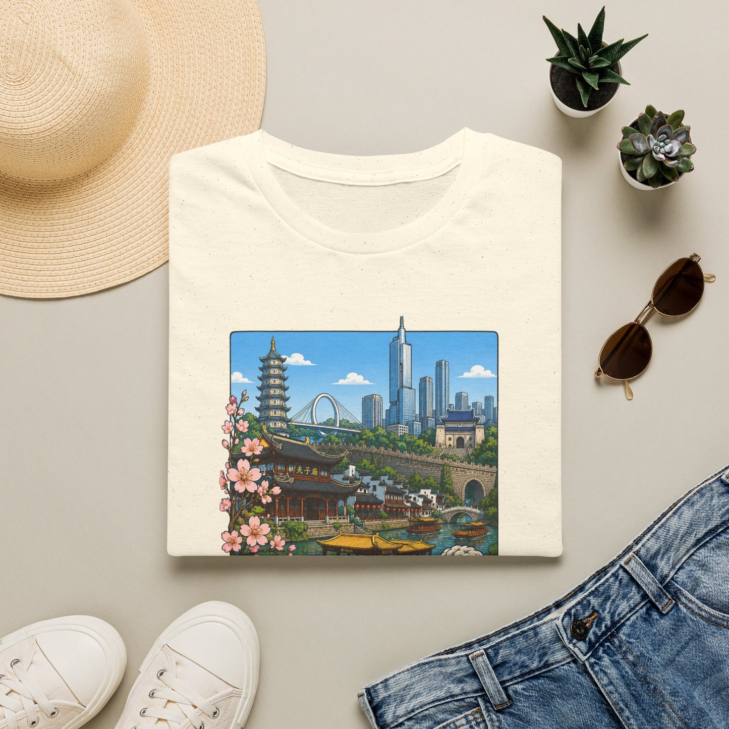 T-Shirt — Nanjing Skyline Vintage Travel Poster Tee
