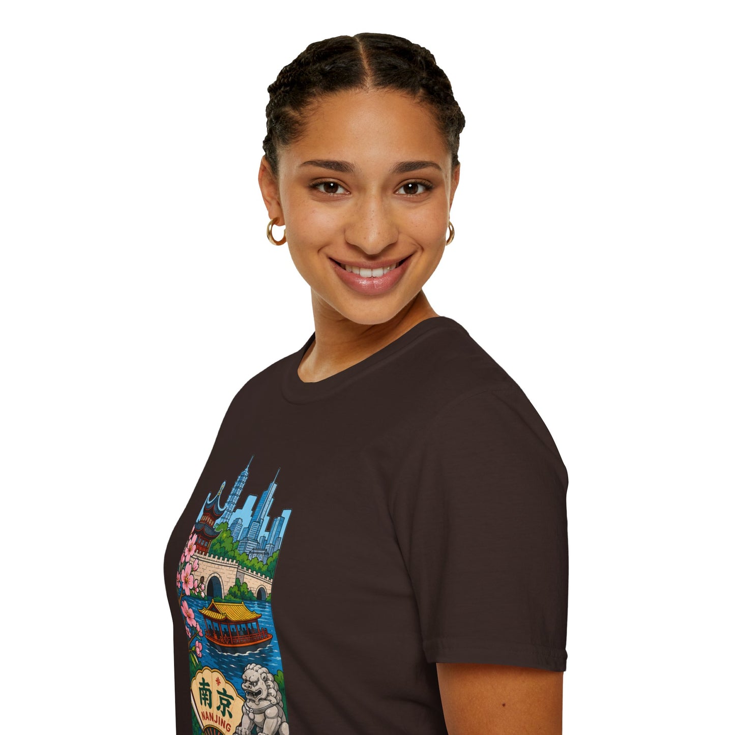 Nanjing Cityscape T-Shirt — Cherry Blossoms, Pagoda & Skyline Travel Shirt
