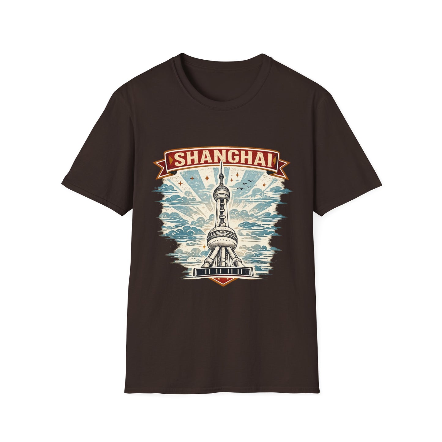 Shanghai Skyline T-Shirt — Retro Oriental Pearl Tower Travel Tee