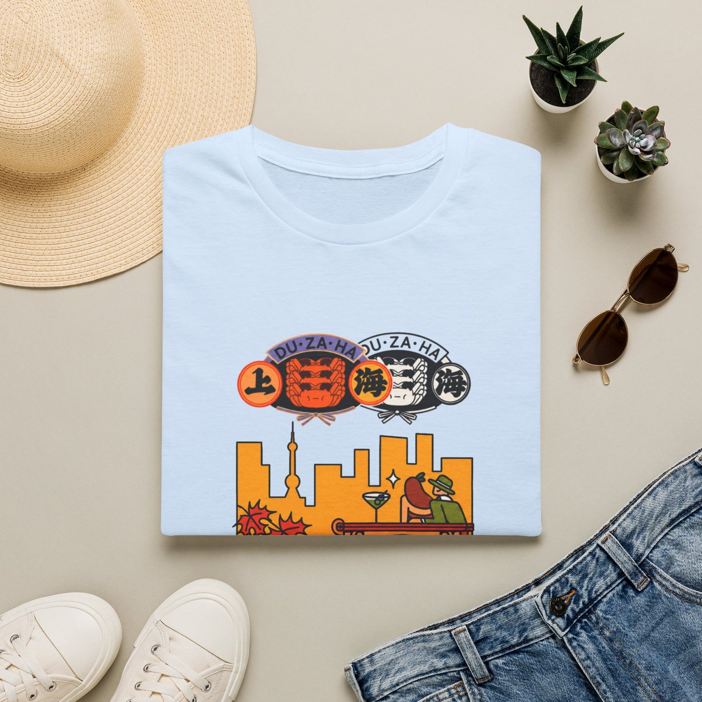 Shanghai Cityscape T-Shirt — Retro Skyline, Lanterns & Nightlife Graphic
