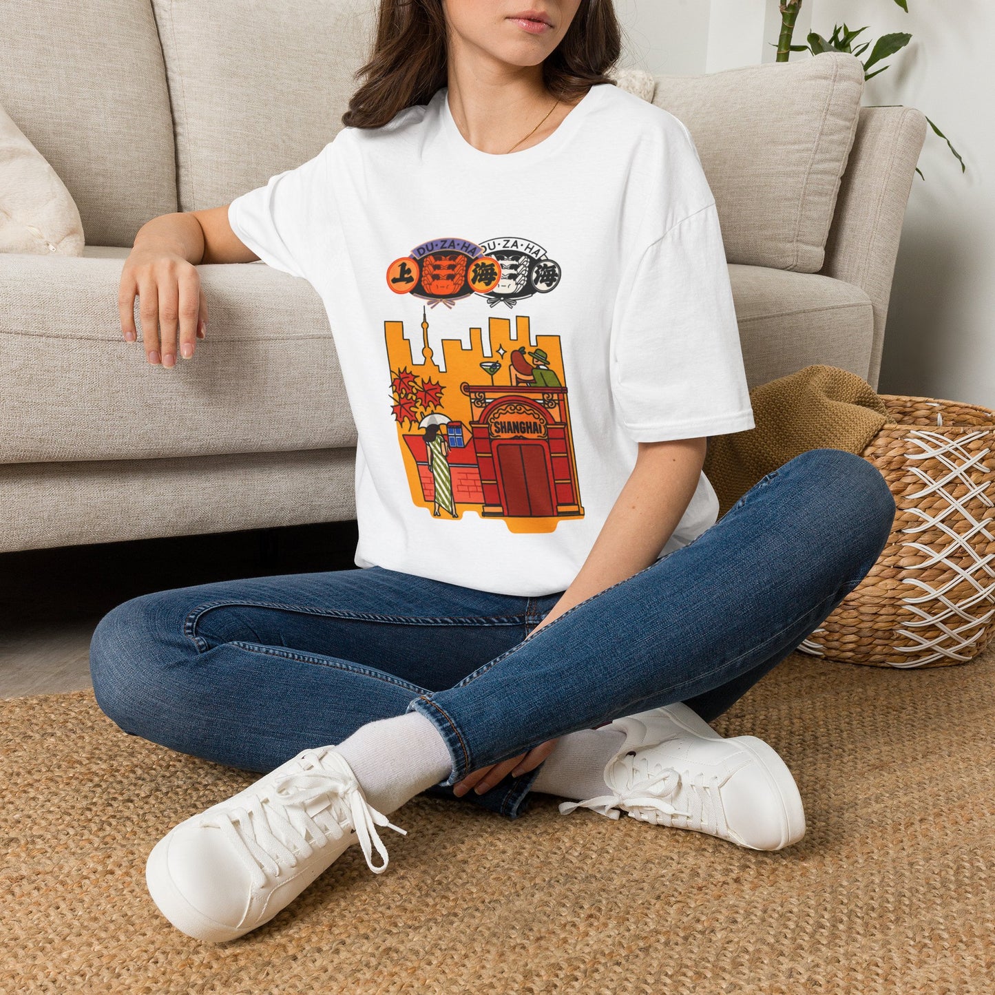 Shanghai Cityscape T-Shirt — Retro Skyline, Lanterns & Nightlife Graphic