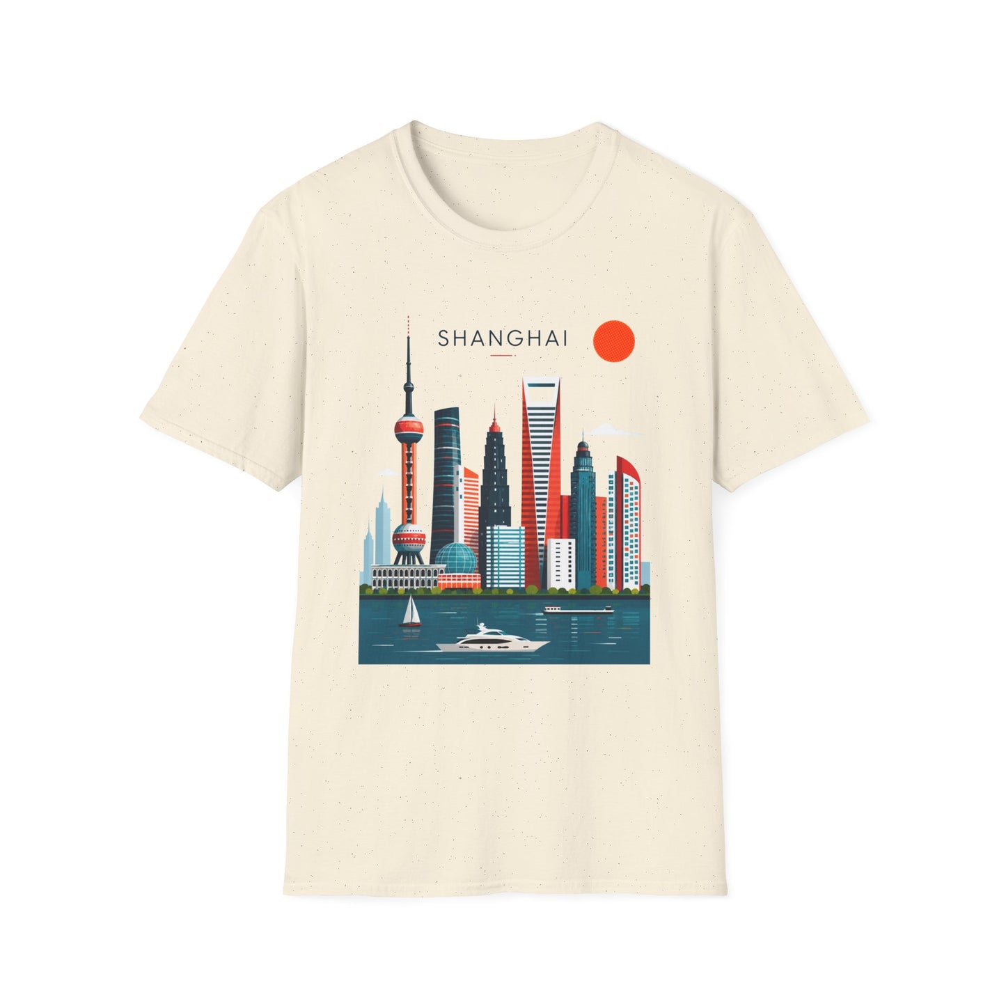 Shanghai Skyline T‑Shirt — Retro Red Sun Cityscape Tee