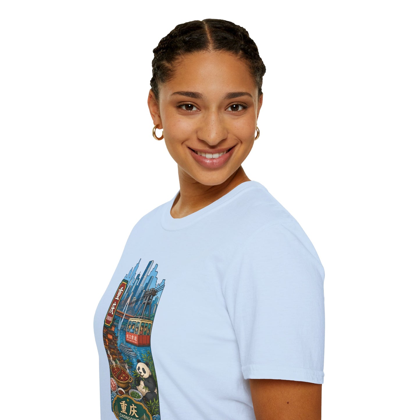 Chongqing Cityscape T-Shirt — Cable Car, Skyline & Night Market Illustration