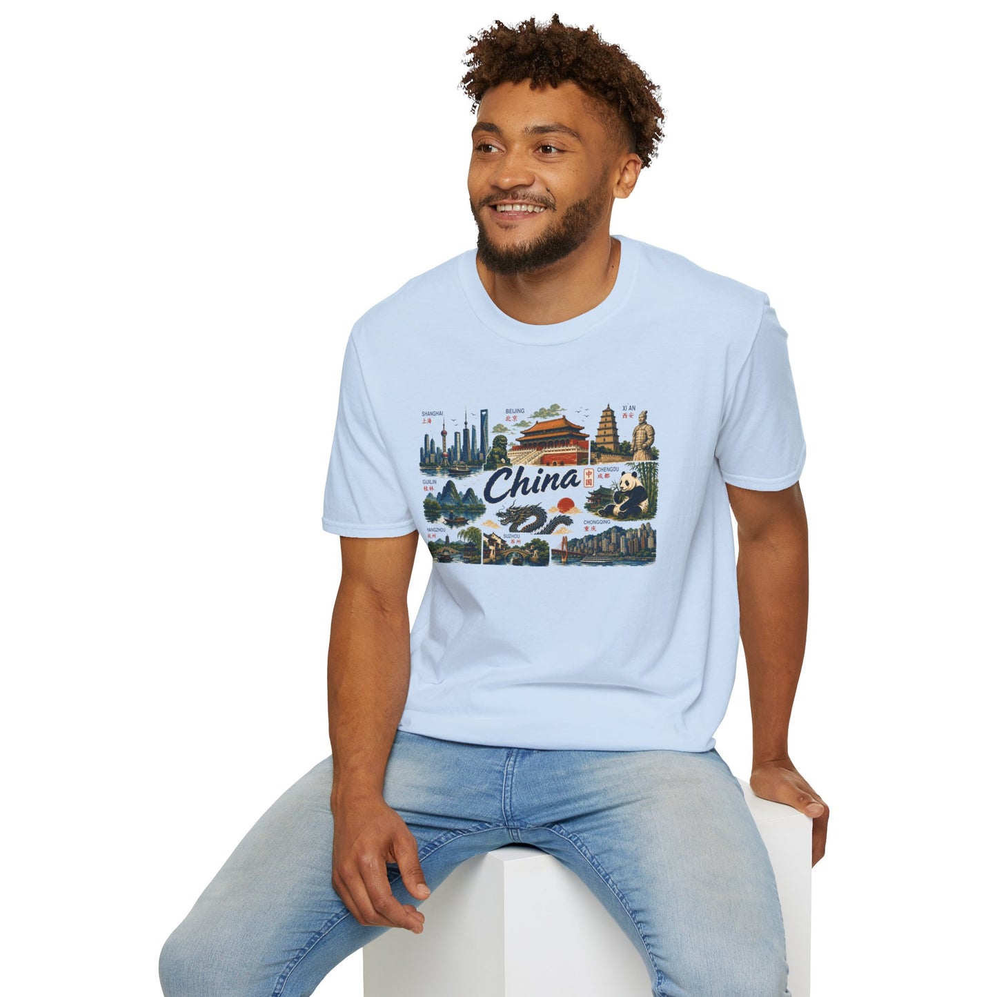 China Landmarks T-Shirt — Panda, Great Wall & Skyline Travel Tee