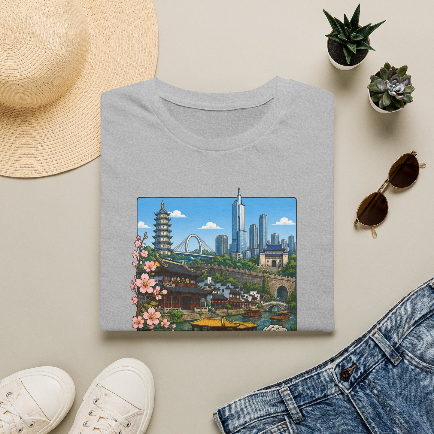 T-Shirt — Nanjing Skyline Vintage Travel Poster Tee
