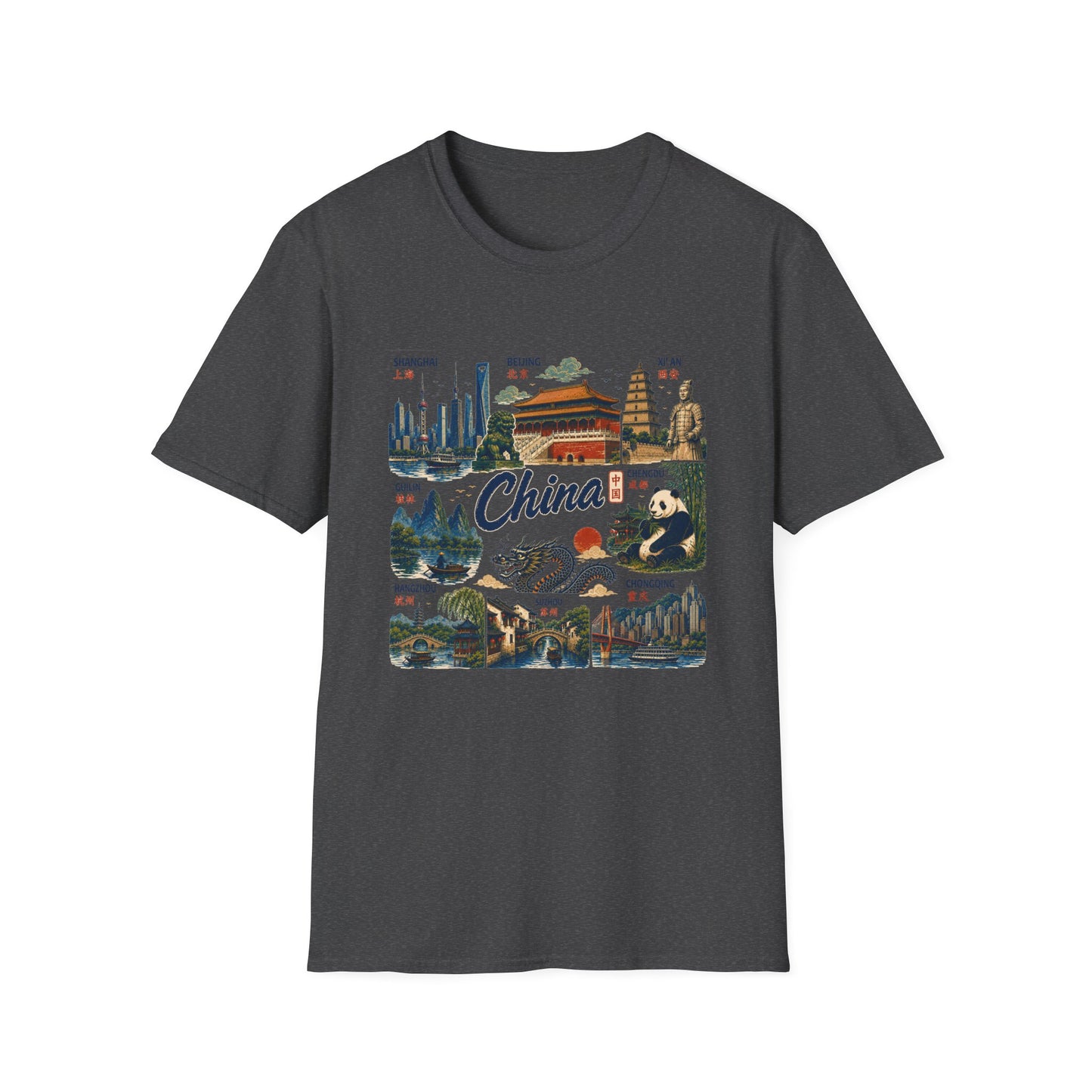 China Travel Collage T-Shirt — Landmarks & Panda Souvenir Tee