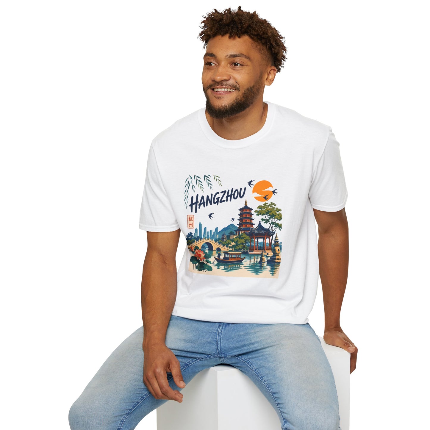 Hangzhou Travel Tee — Scenic Pagoda, Skyline & Sunset Graphic T-Shirt