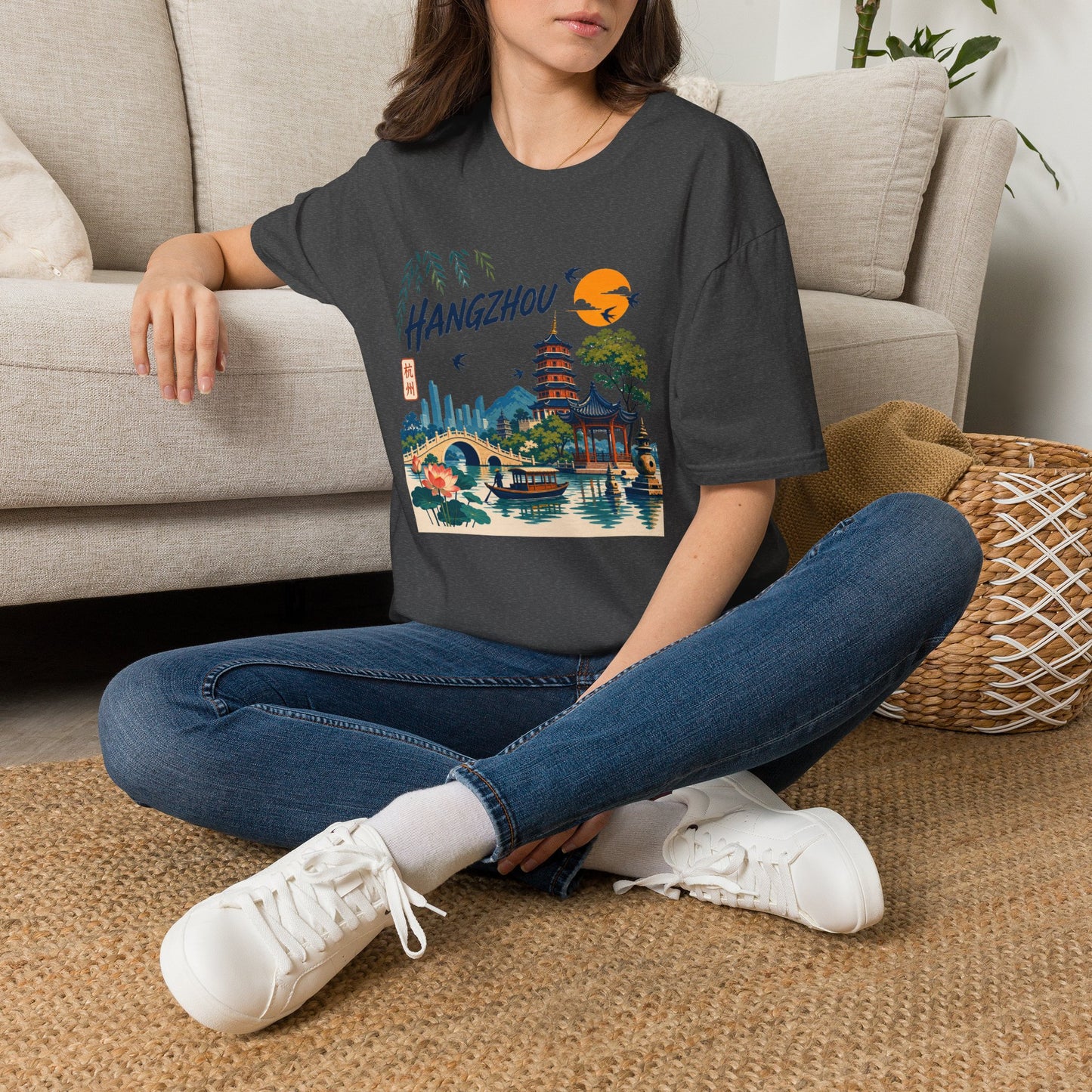 Hangzhou Travel Tee — Scenic Pagoda, Skyline & Sunset Graphic T-Shirt