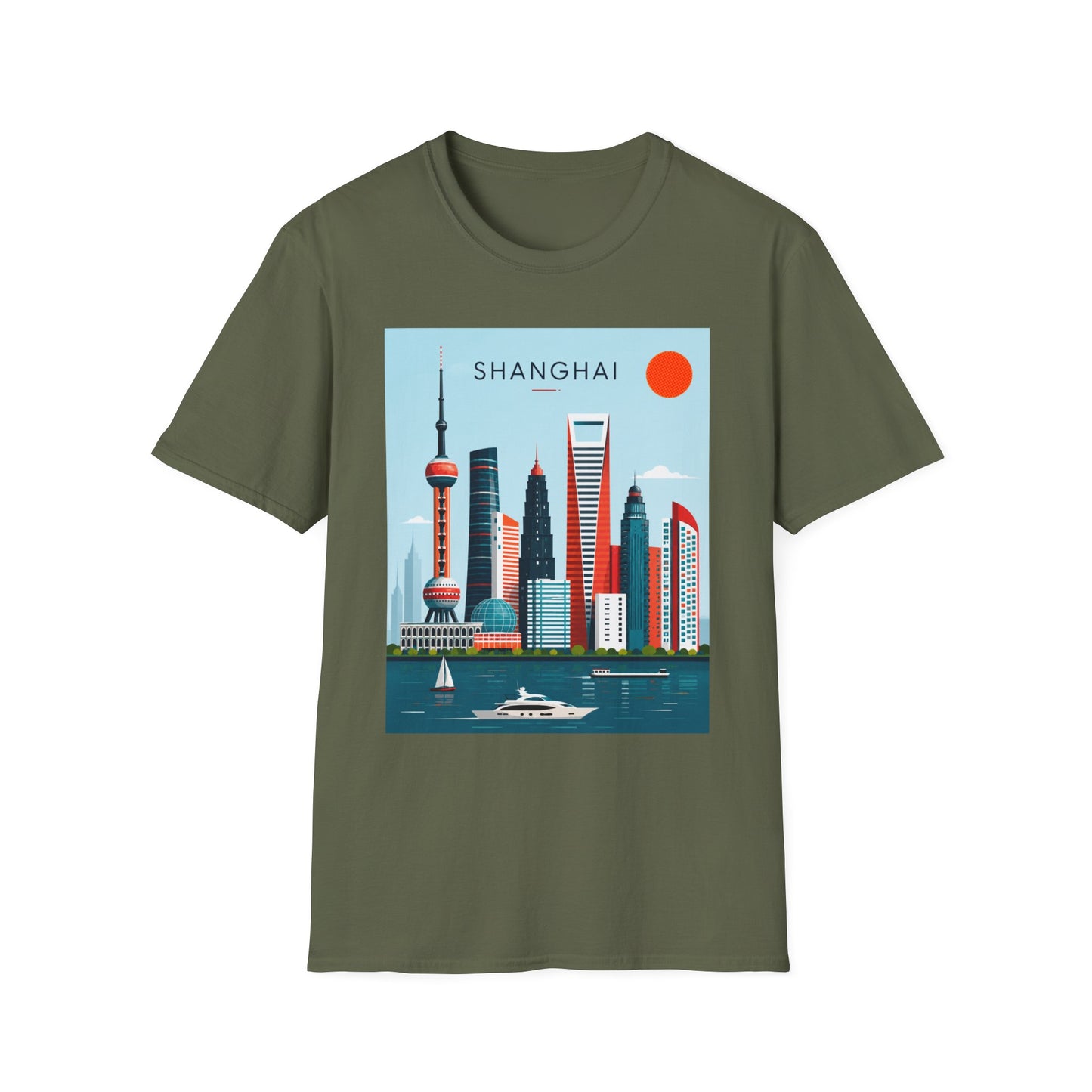 Shanghai Skyline T‑Shirt — Retro Cityscape Tee with 'SHANGHAI' Graphic