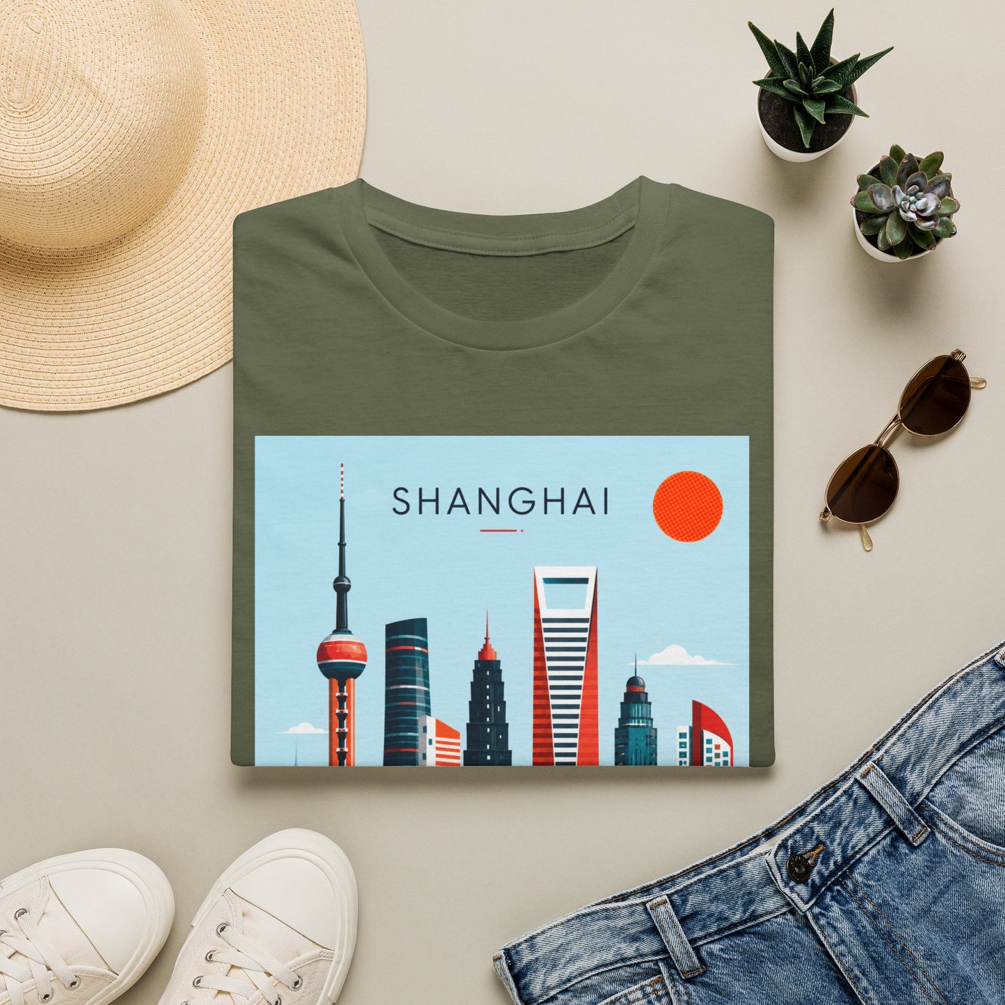 Shanghai Skyline T‑Shirt — Retro Cityscape Tee with 'SHANGHAI' Graphic