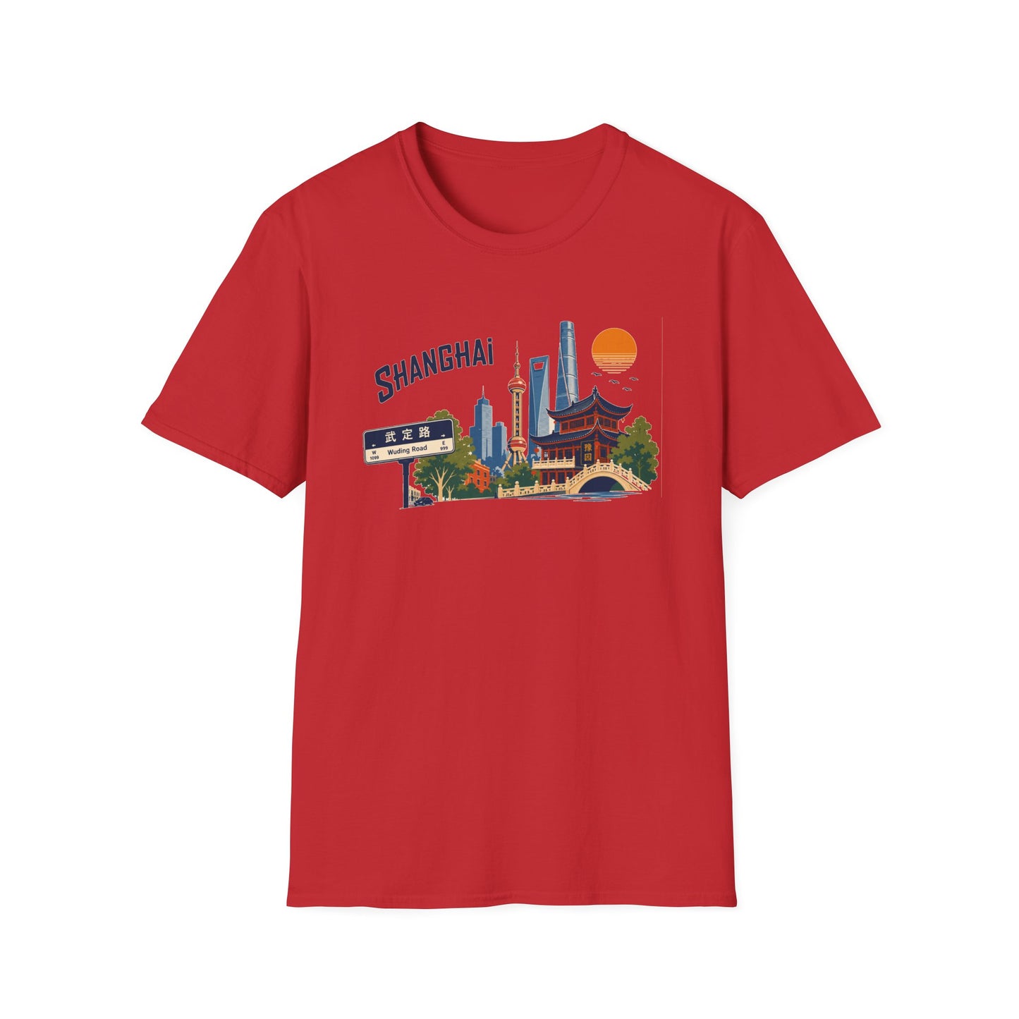 Shanghai Skyline T-Shirt — Vintage Cityscape Graphic Tee featuring Oriental Pagoda & Pudong Landmarks