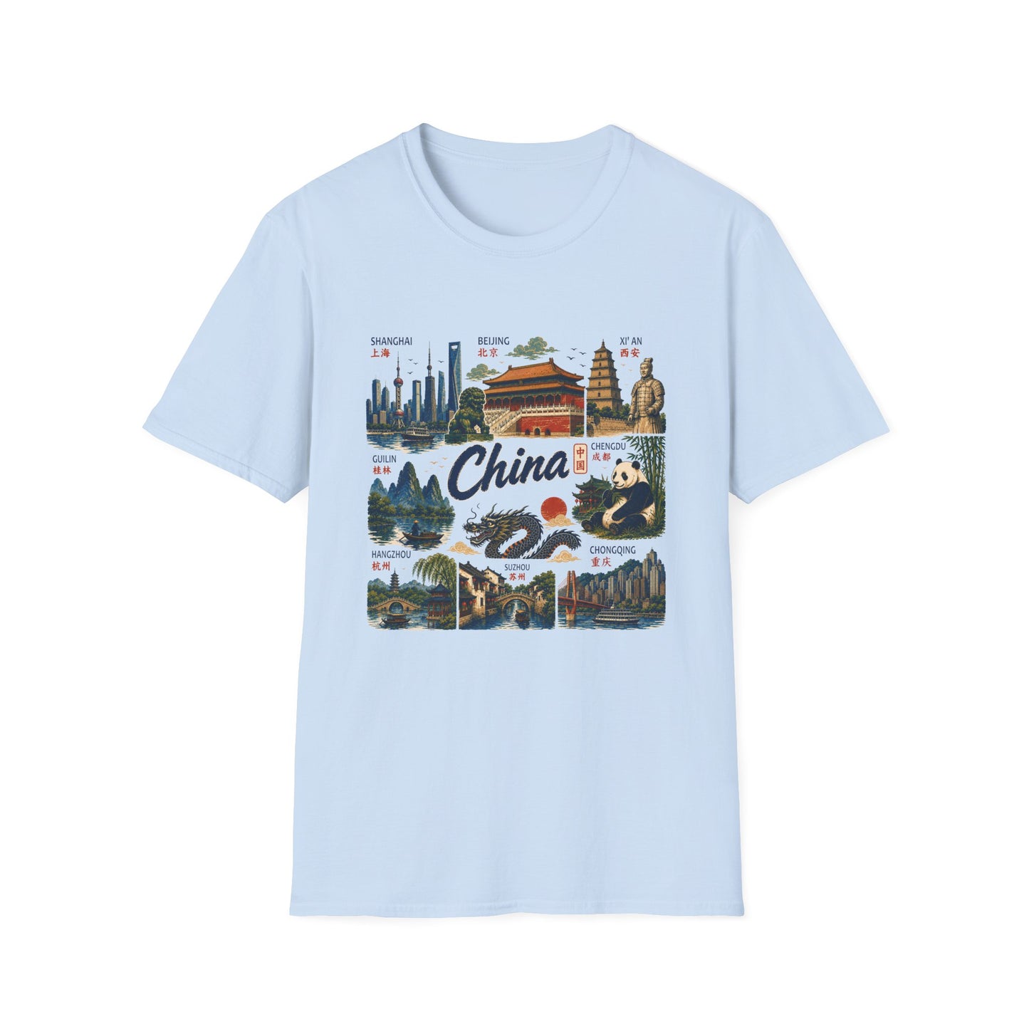China Travel Collage T-Shirt — Landmarks & Panda Souvenir Tee
