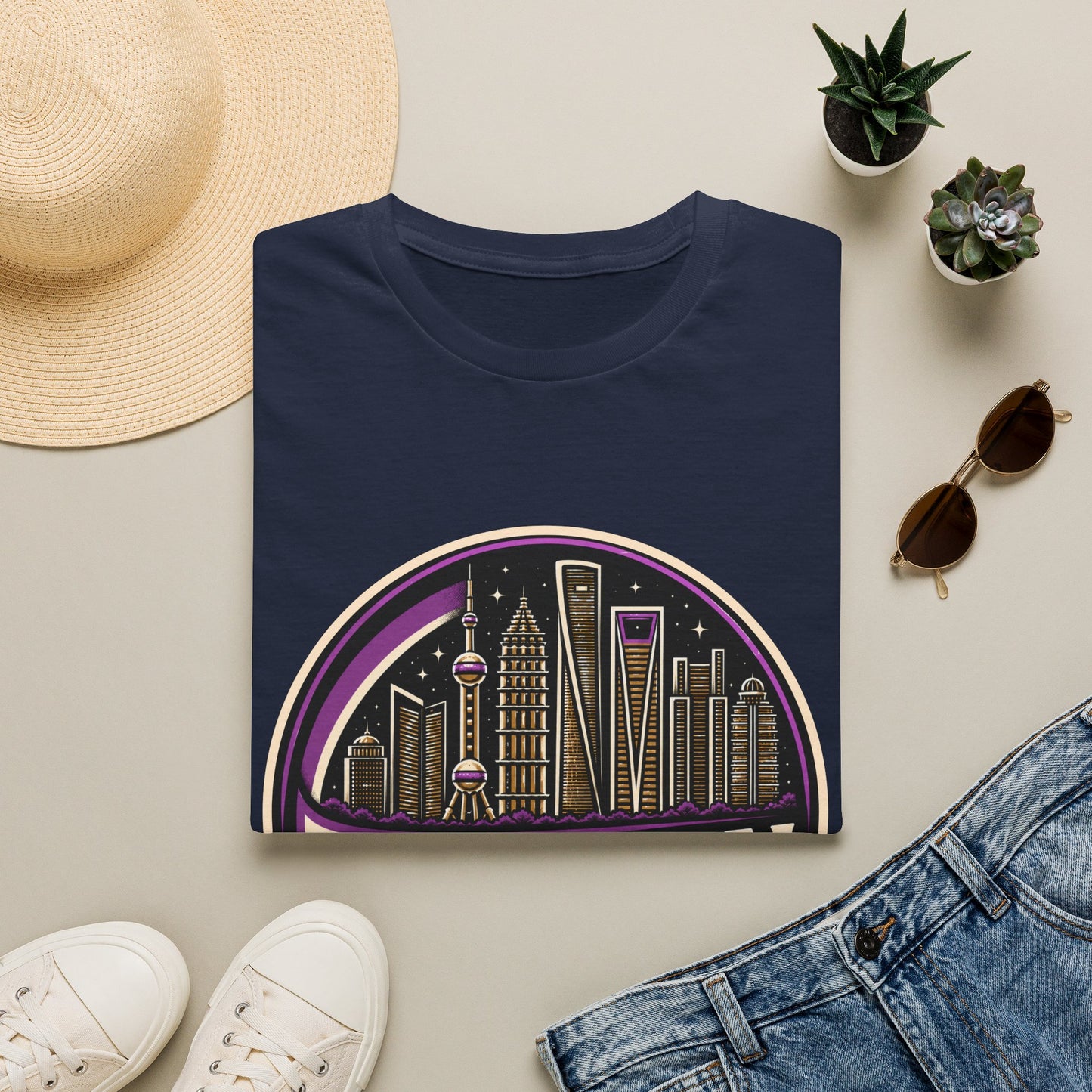 Shanghai Skyline T-Shirt — Retro Neon Cityscape Tee