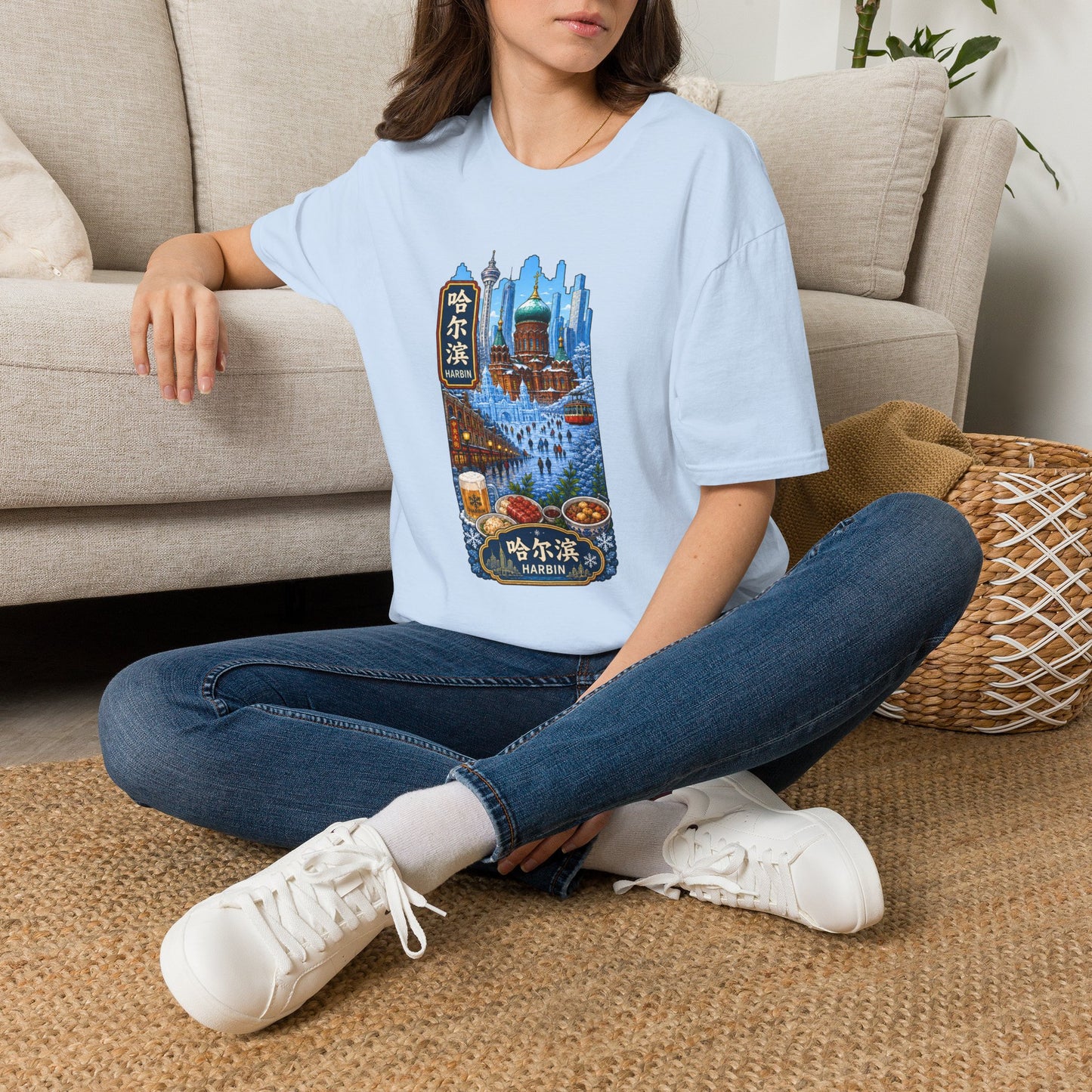 Harbin Cityscape T-Shirt — Snowy Cathedral & Skyline Travel Tee