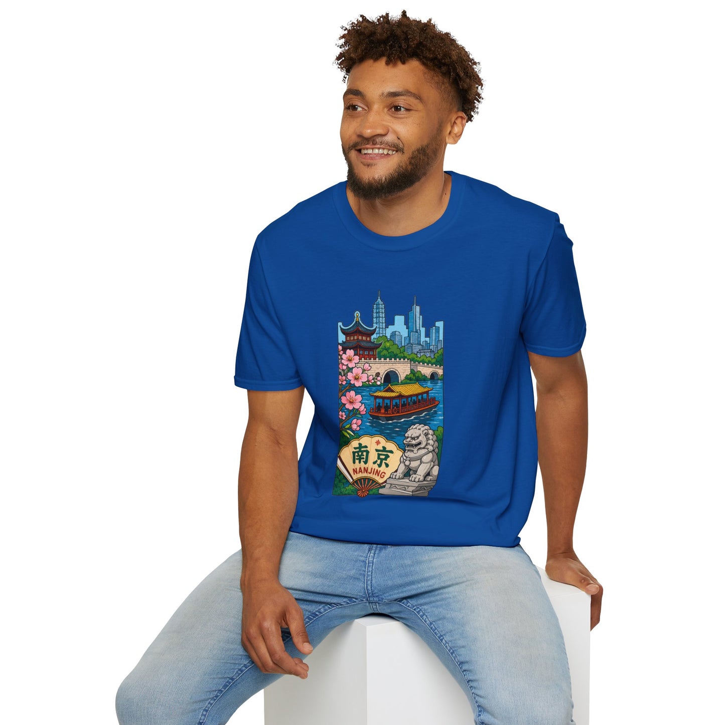 Nanjing Cityscape T-Shirt — Cherry Blossoms, Pagoda & Skyline Travel Shirt