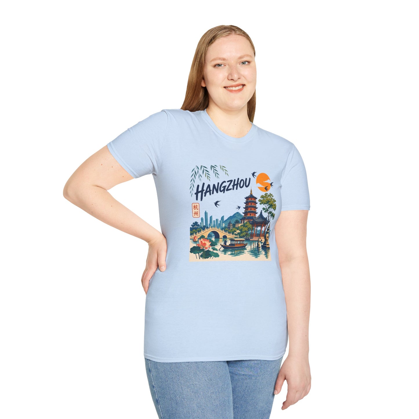 Hangzhou Travel Tee — Scenic Pagoda, Skyline & Sunset Graphic T-Shirt