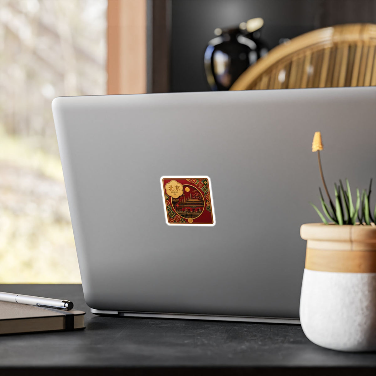 Beijing Vintage Travel Sticker — Red Chinese Landmark Kiss-Cut Vinyl Decal