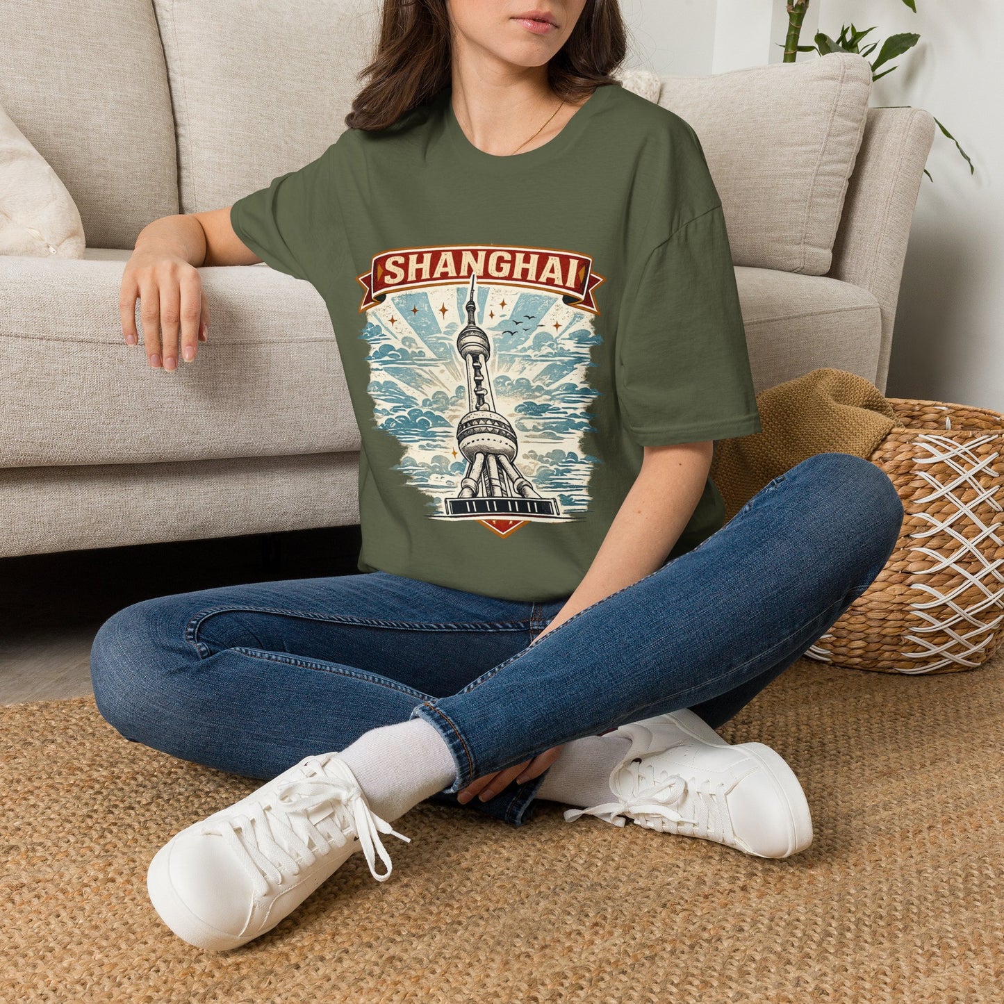 Shanghai Skyline T-Shirt — Retro Oriental Pearl Tower Travel Tee