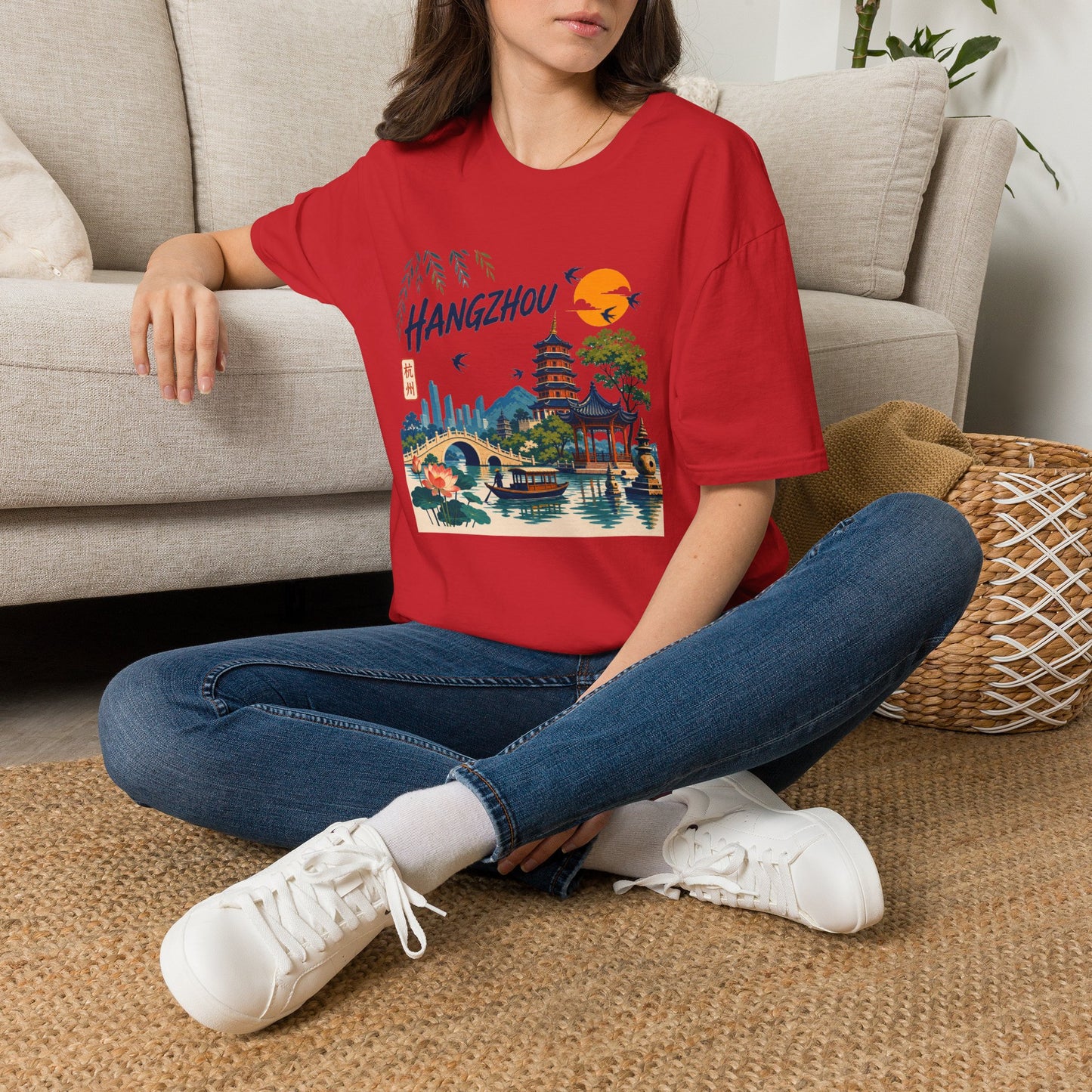 Hangzhou Travel Tee — Scenic Pagoda, Skyline & Sunset Graphic T-Shirt