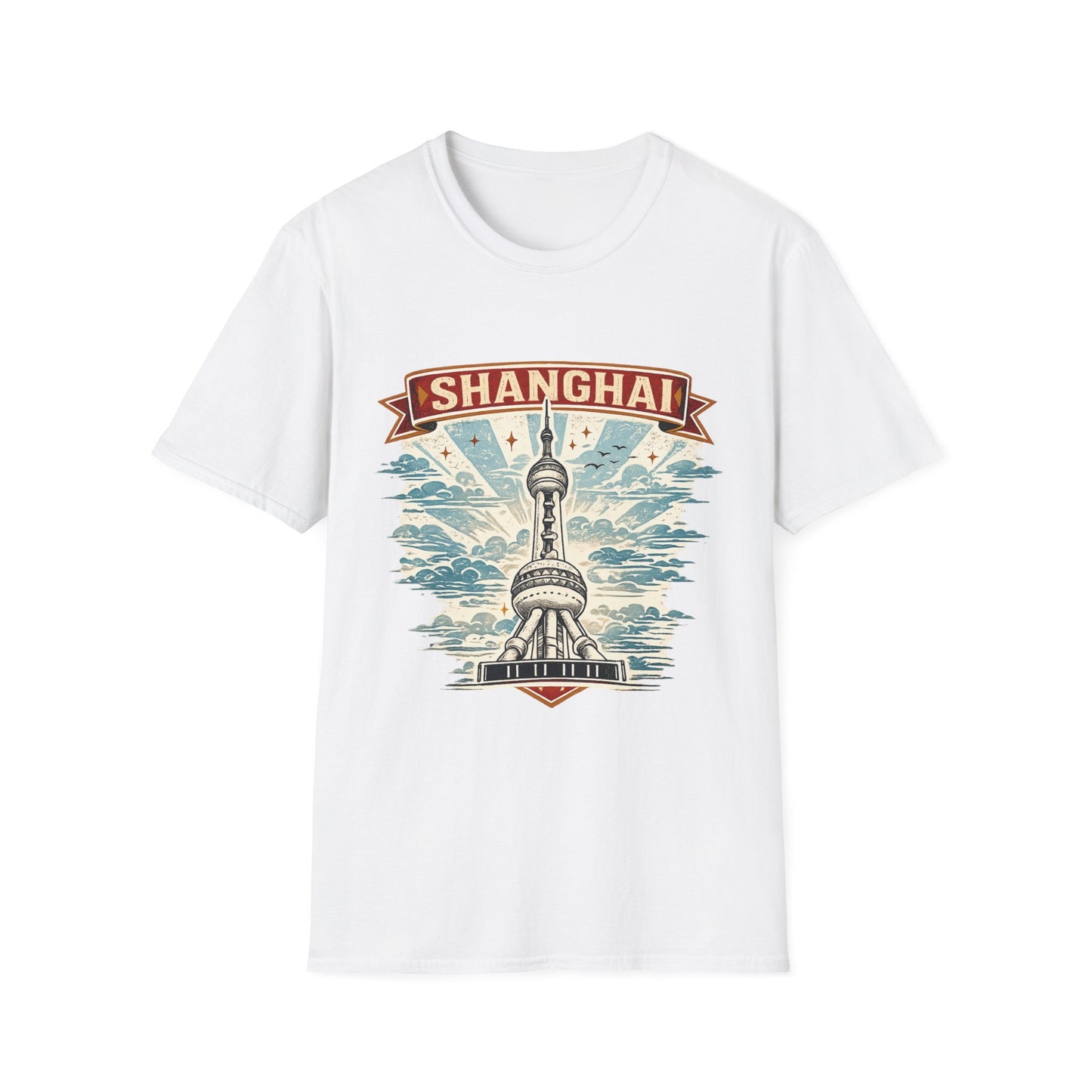 Shanghai Skyline T-Shirt — Retro Oriental Pearl Tower Travel Tee