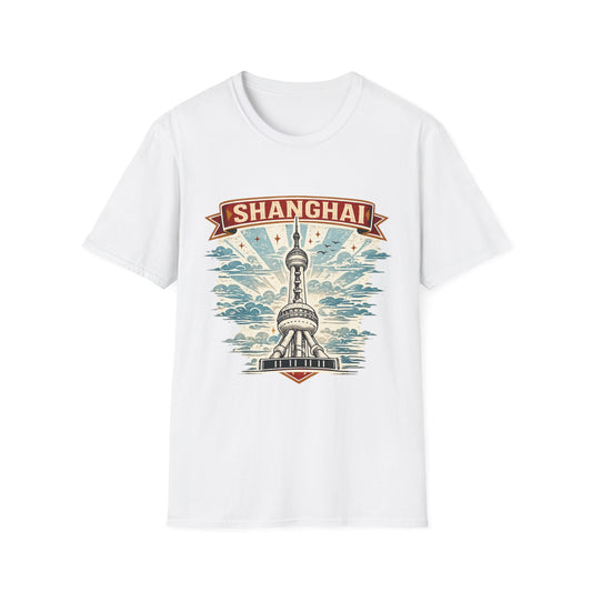 Shanghai Skyline T-Shirt — Retro Oriental Pearl Tower Travel Tee
