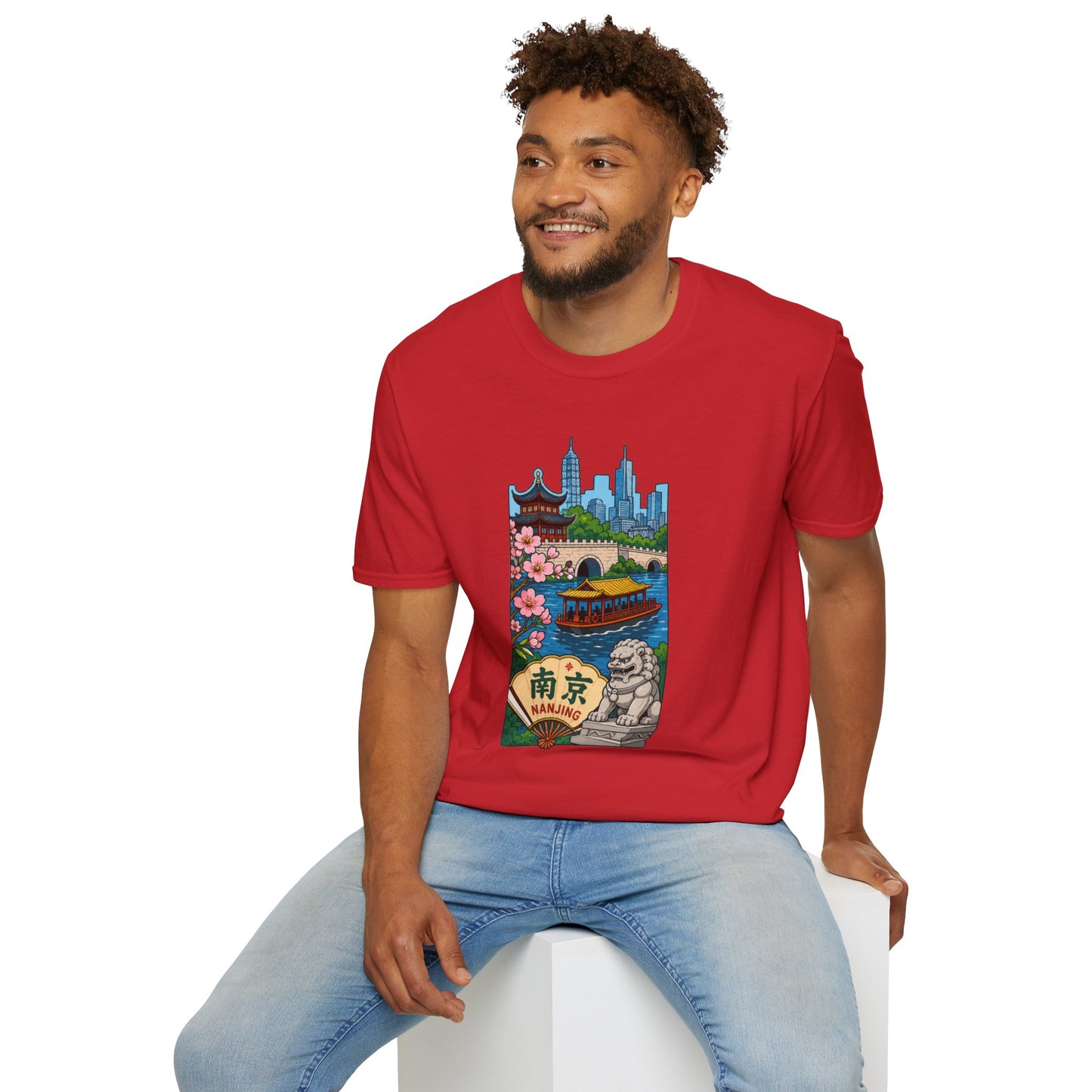 Nanjing Cityscape T-Shirt — Cherry Blossoms, Pagoda & Skyline Travel Shirt