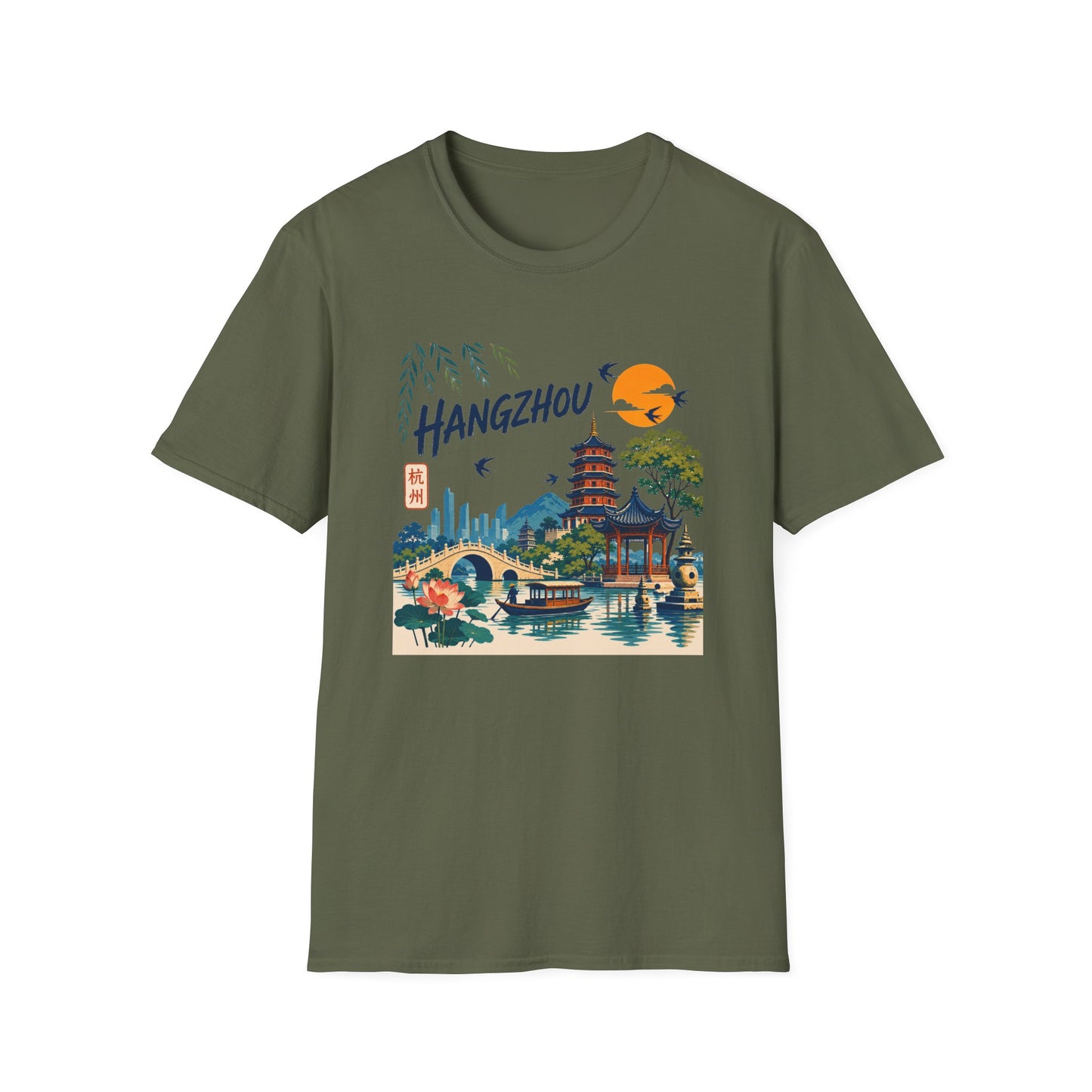 Hangzhou Travel Tee — Scenic Pagoda, Skyline & Sunset Graphic T-Shirt