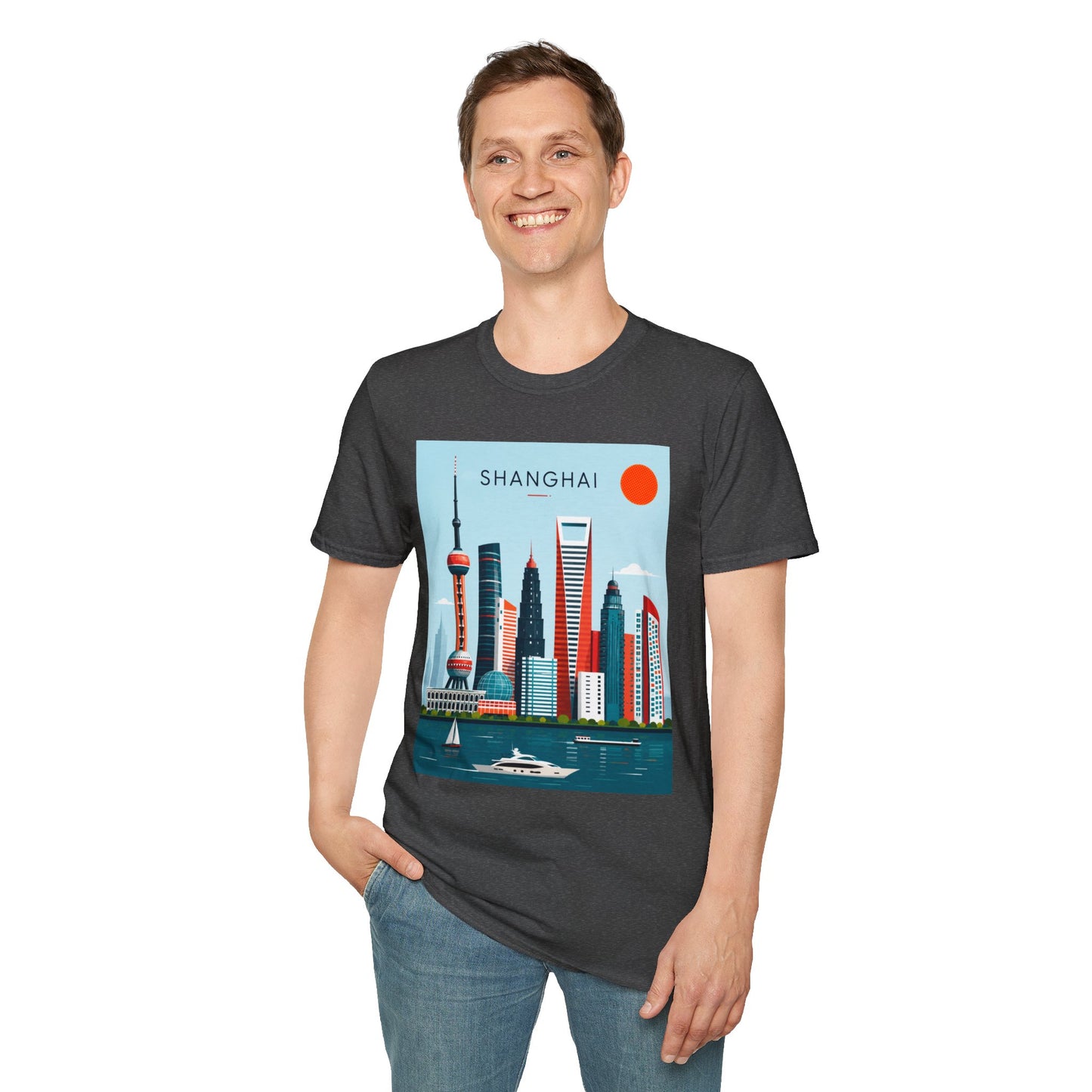 Shanghai Skyline T‑Shirt — Retro Cityscape Tee with 'SHANGHAI' Graphic