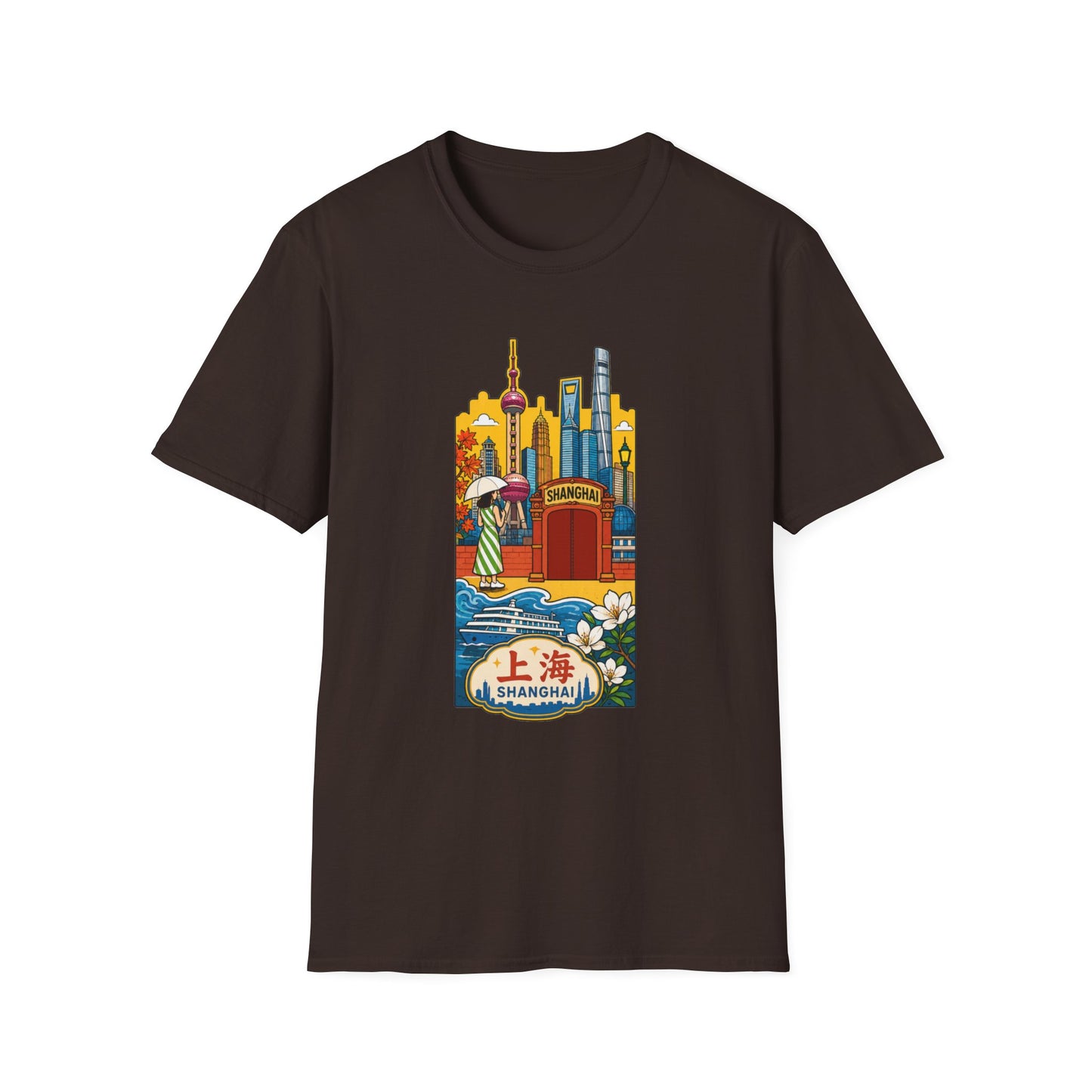 Shanghai Skyline T-Shirt — Vintage Cityscape with Chinese Characters