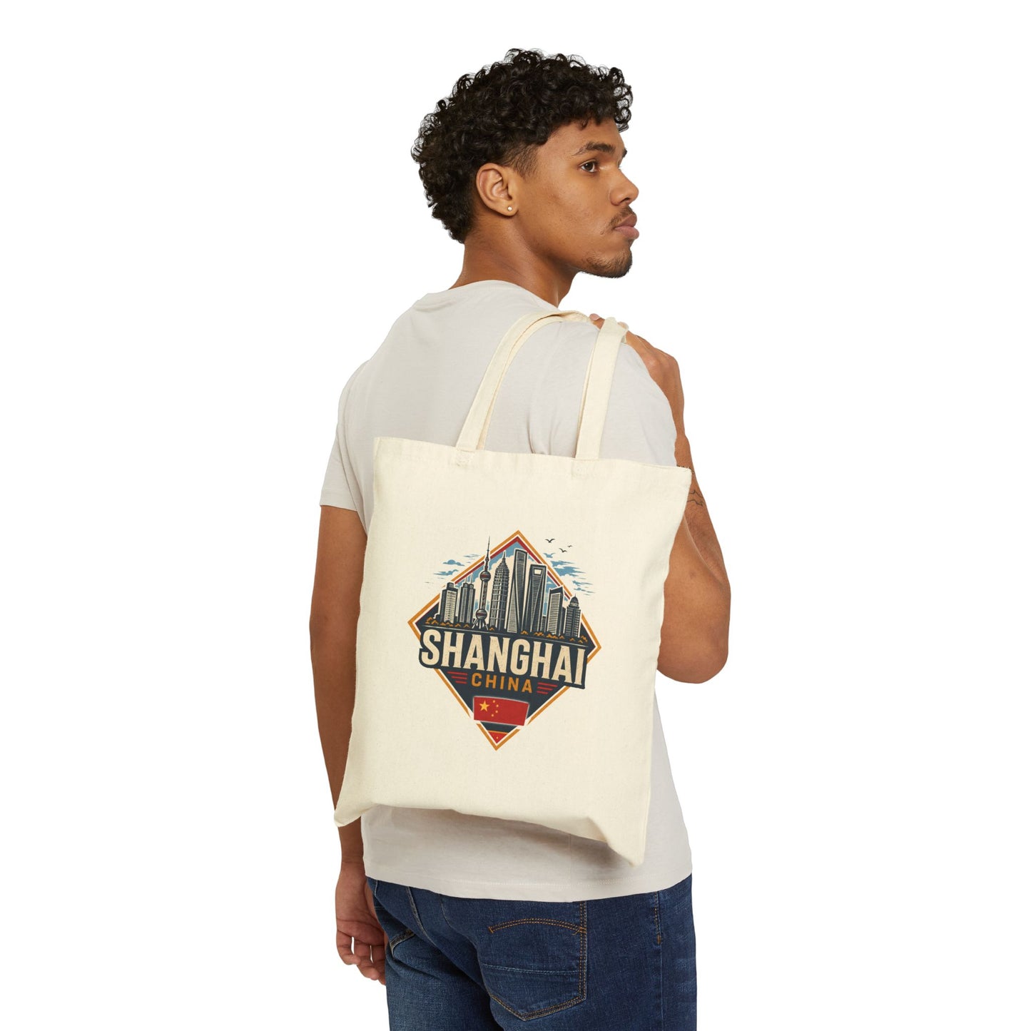 Shanghai Skyline Cotton Tote Bag – Vintage China Travel Market Tote