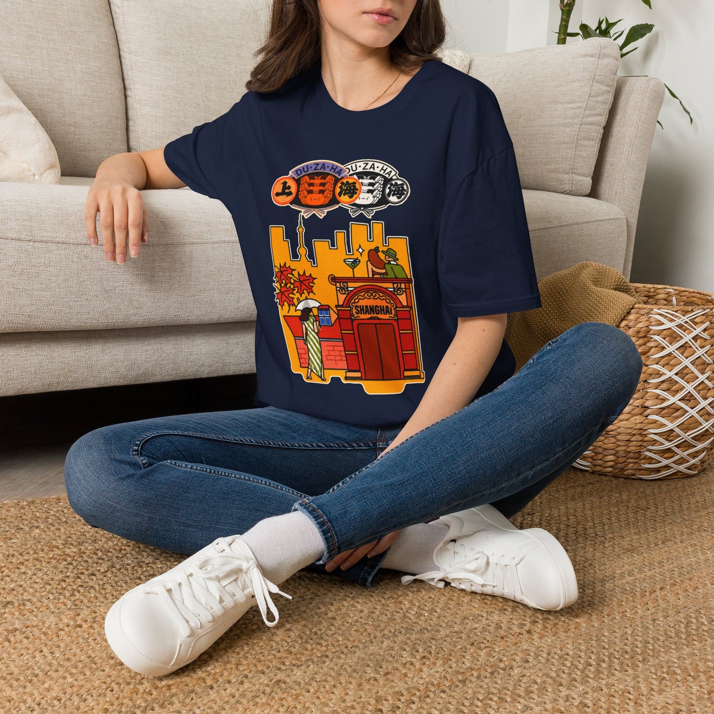 Skyline Ramen Scene T-Shirt — Retro Japanese Noodle Shop Design