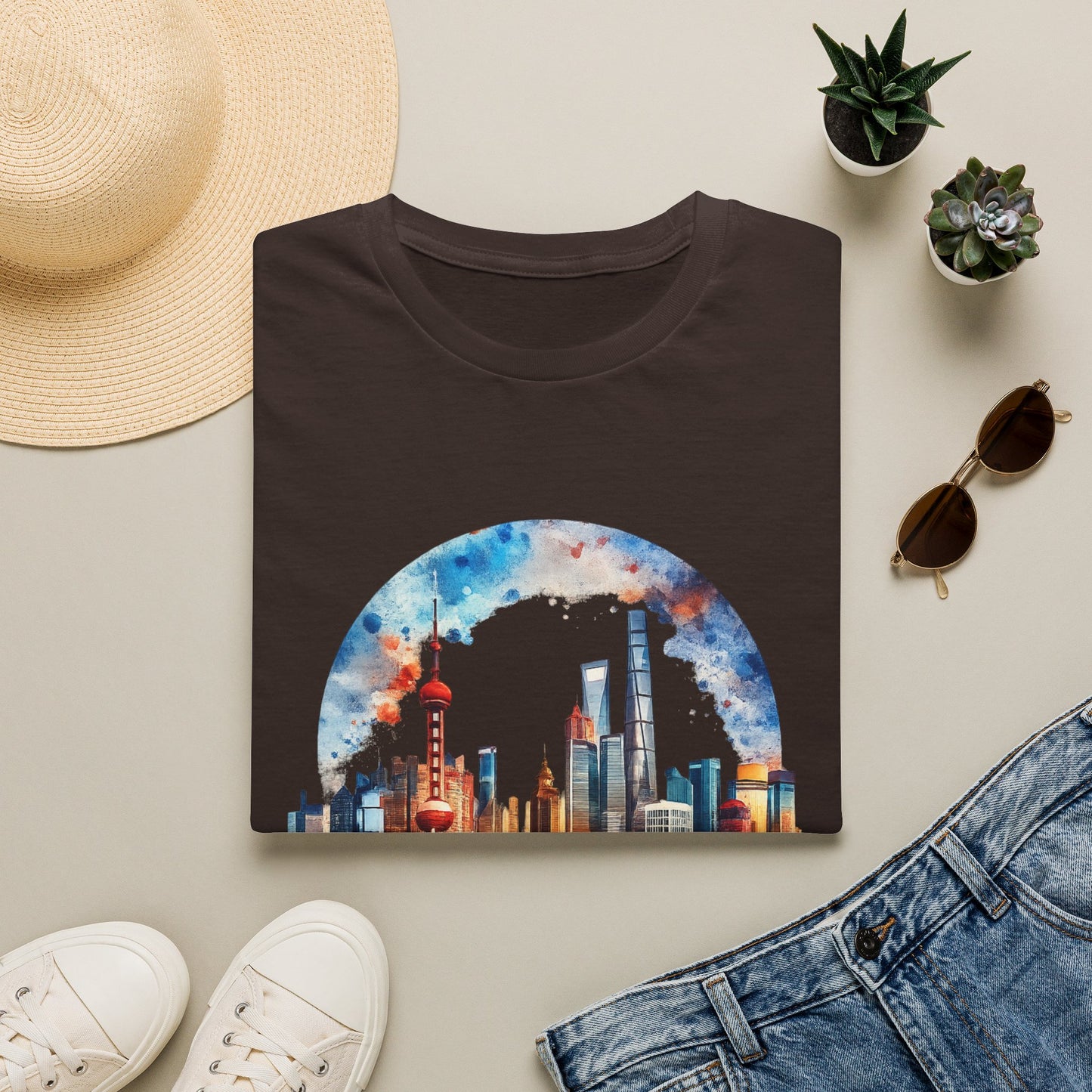 Cityscape Watercolor T-Shirt — Skyline Art Tee