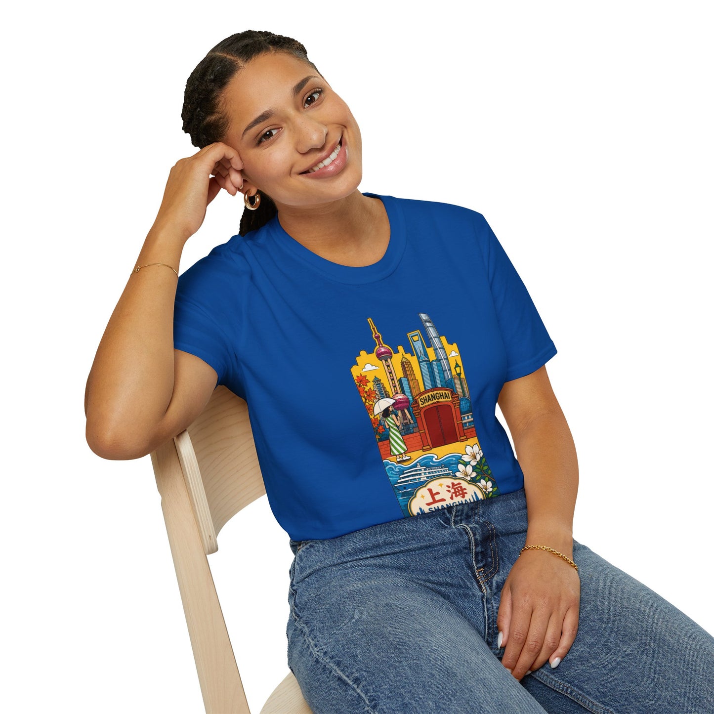 Shanghai Skyline T-Shirt — Vintage Cityscape with Chinese Characters