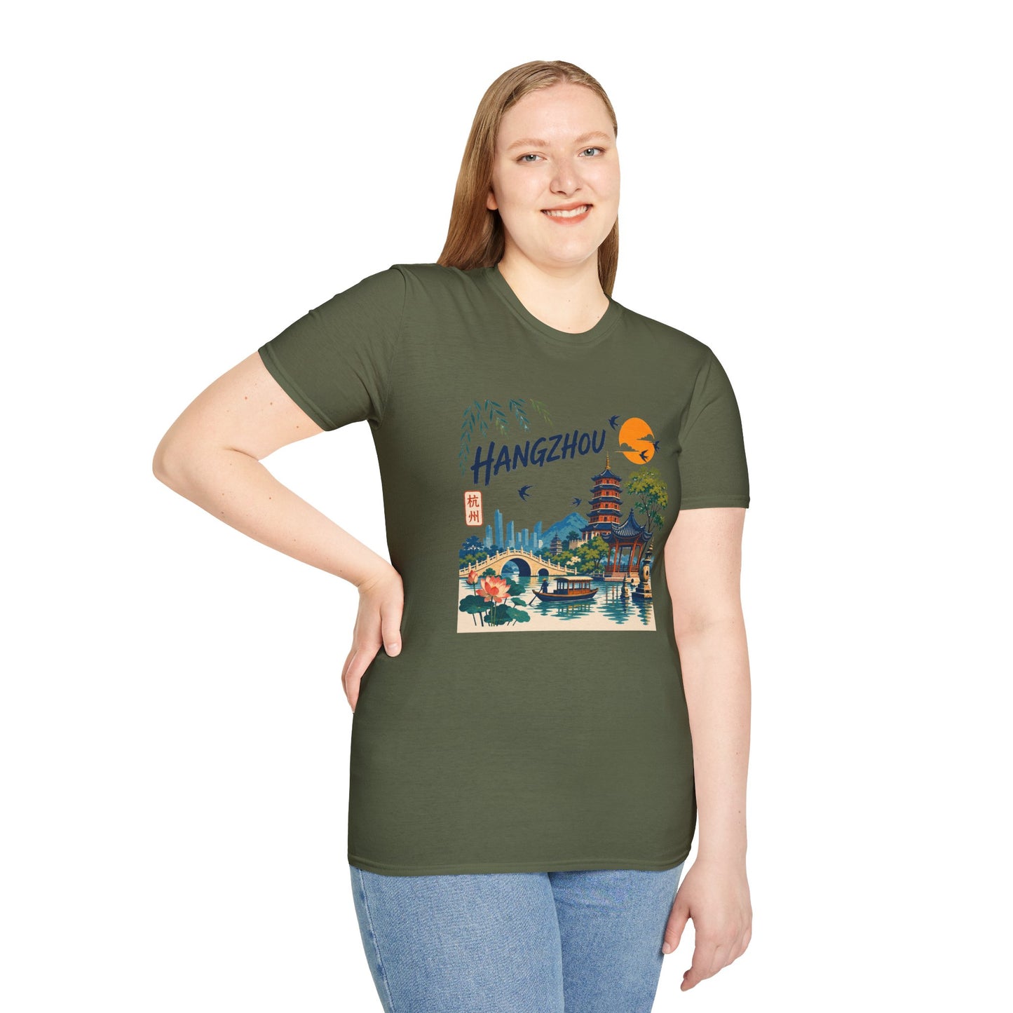 Hangzhou Travel Tee — Scenic Pagoda, Skyline & Sunset Graphic T-Shirt
