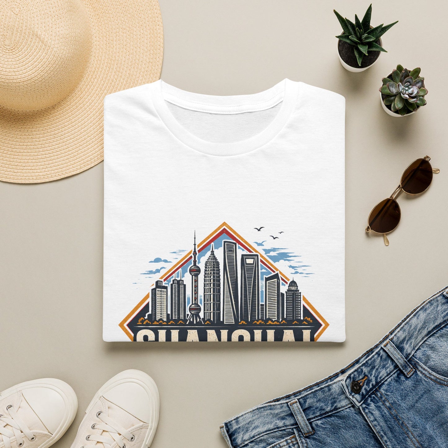 Shanghai Skyline T-Shirt — Retro Cityscape Travel Tee (Shanghai, China)