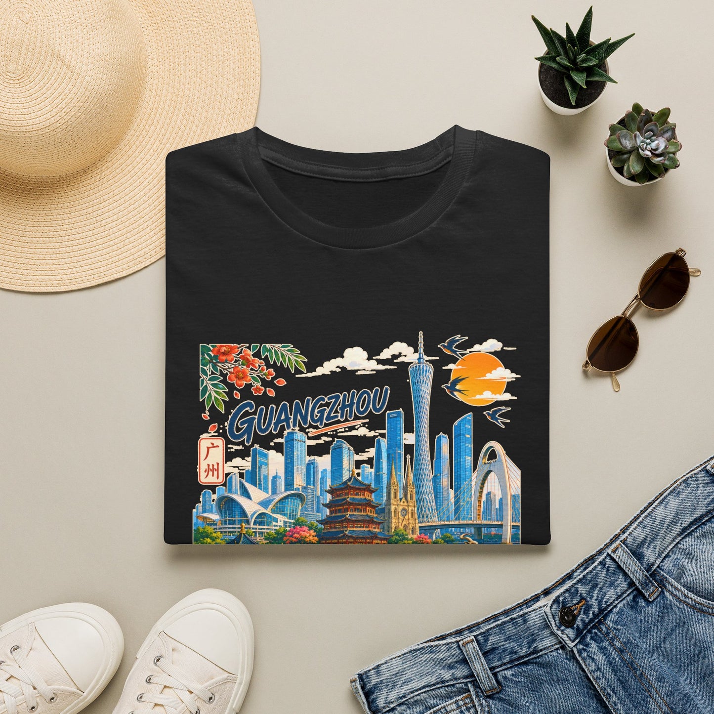 Guangzhou Cityscape T‑Shirt — Vintage Skyline Travel Tee