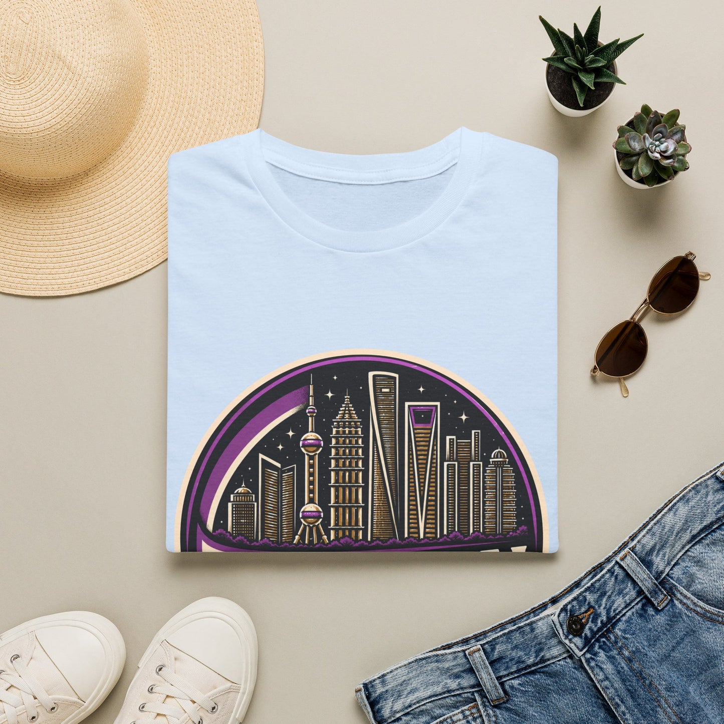 Shanghai Skyline T-Shirt — Retro Neon Cityscape Tee