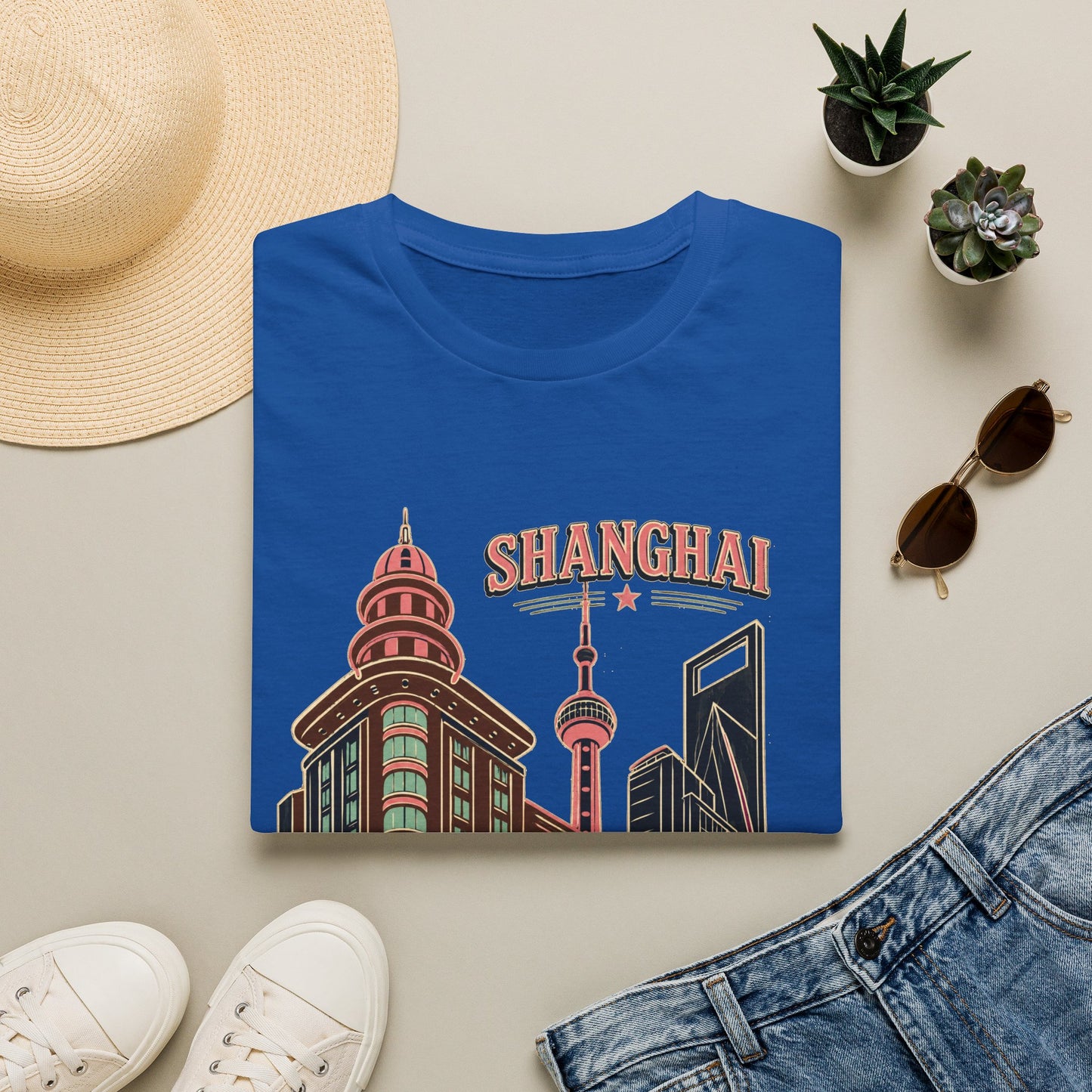 Shanghai Skyline T-Shirt — Retro Cityscape Travel Tee
