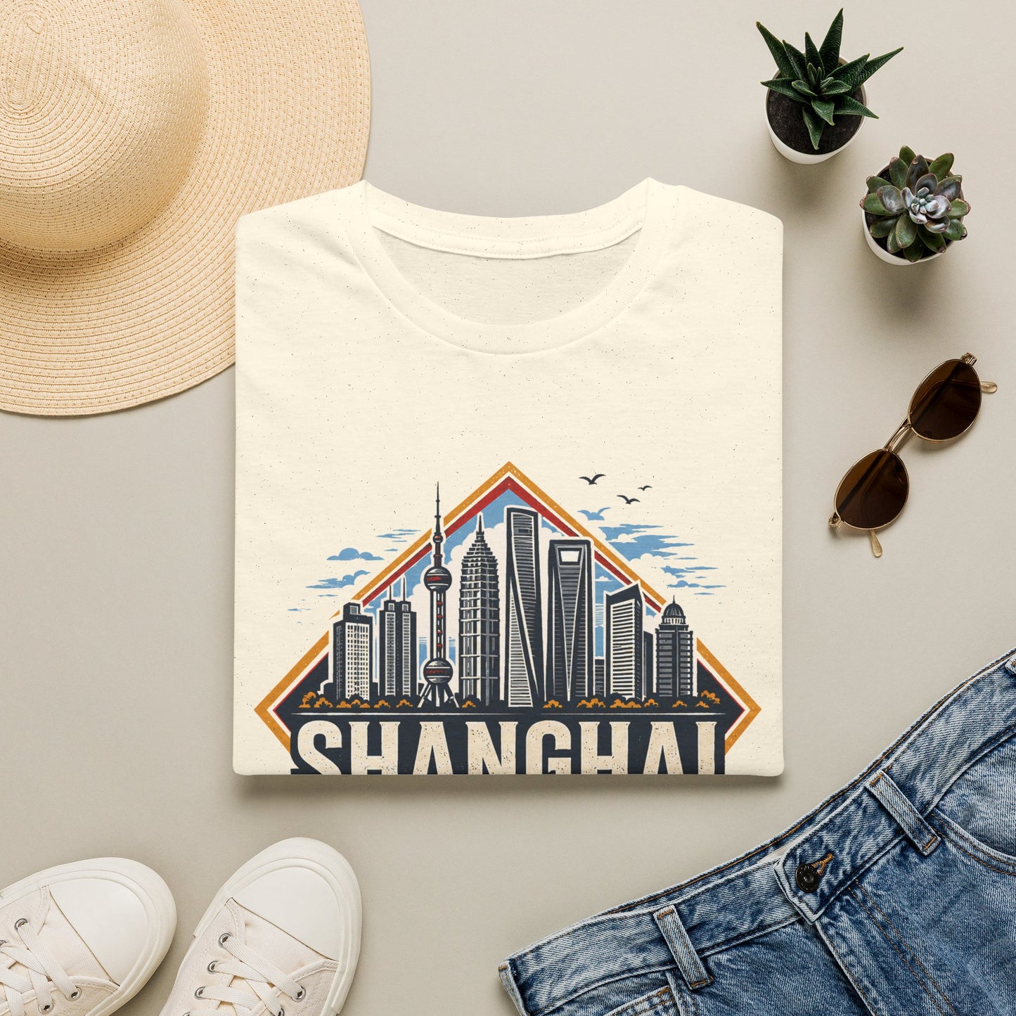 Shanghai Skyline T-Shirt — Retro Cityscape China Travel Tee